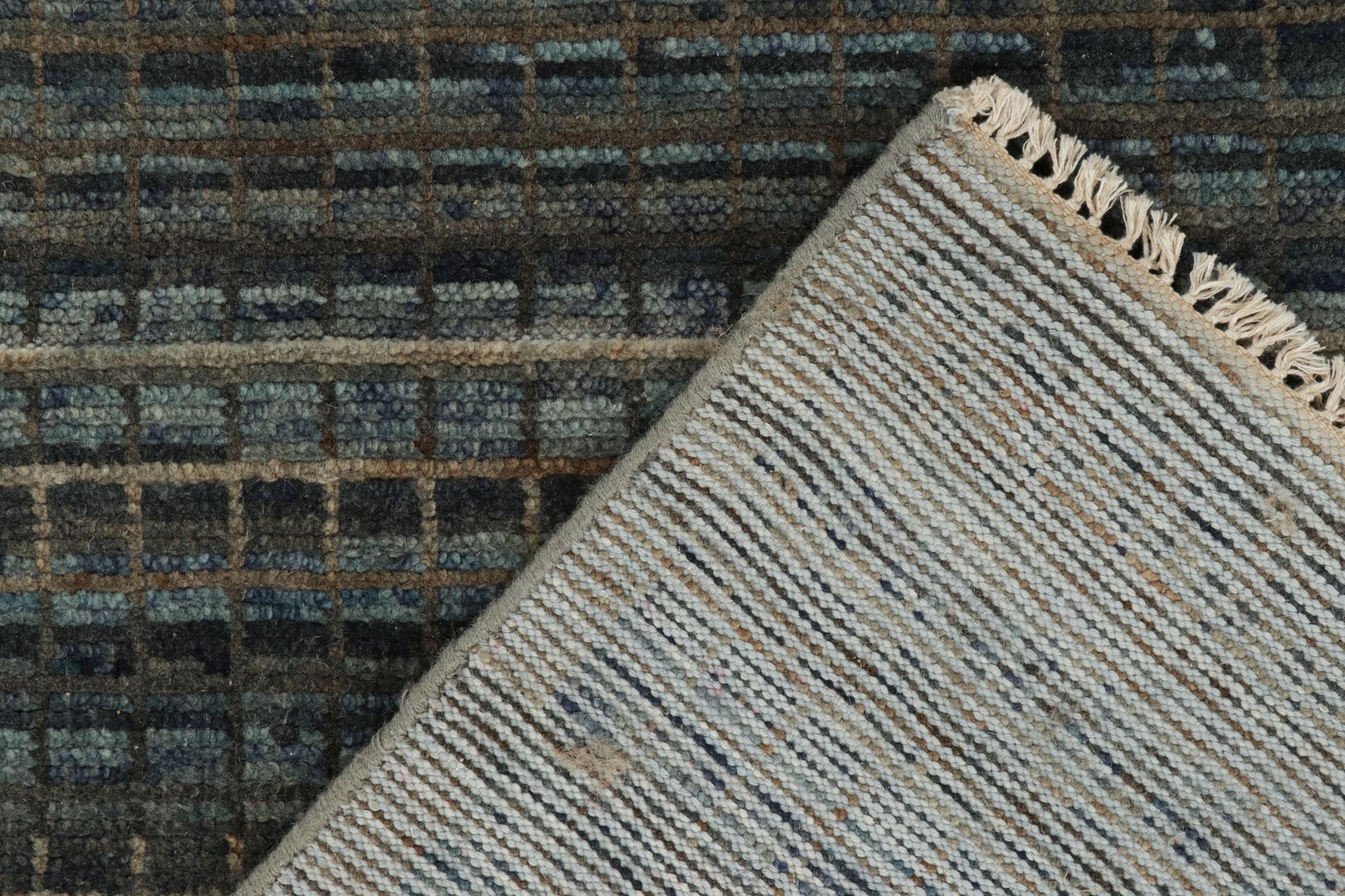 Wool Rug & Kilim’s Contemporary Flat Weave in Blue, Beige and Gray Geometric Pattern For Sale