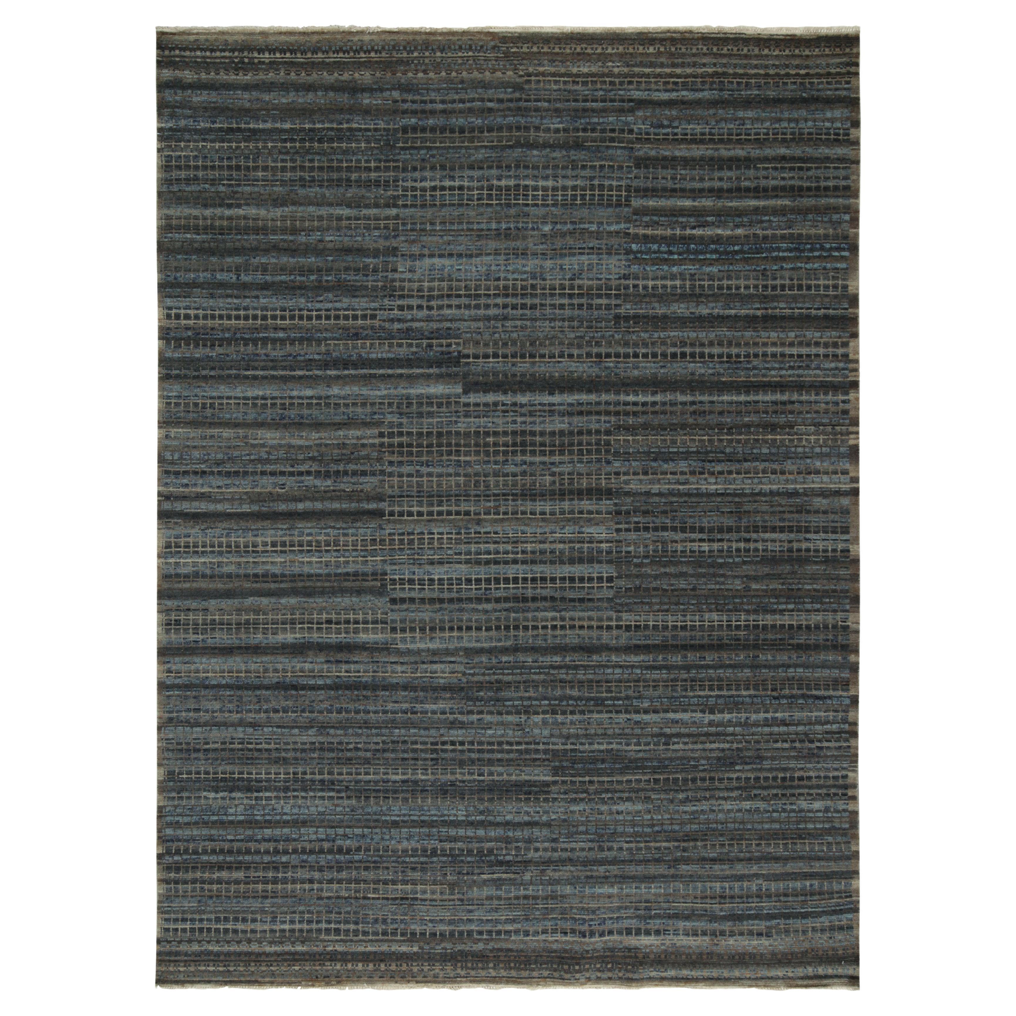 Rug & Kilim’s Contemporary Flat Weave in Blue, Beige and Gray Geometric Pattern For Sale