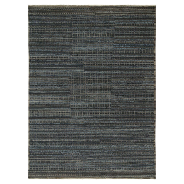 Rug and Kilim’s Contemporary Flat Weave in Blue, Beige and Gray