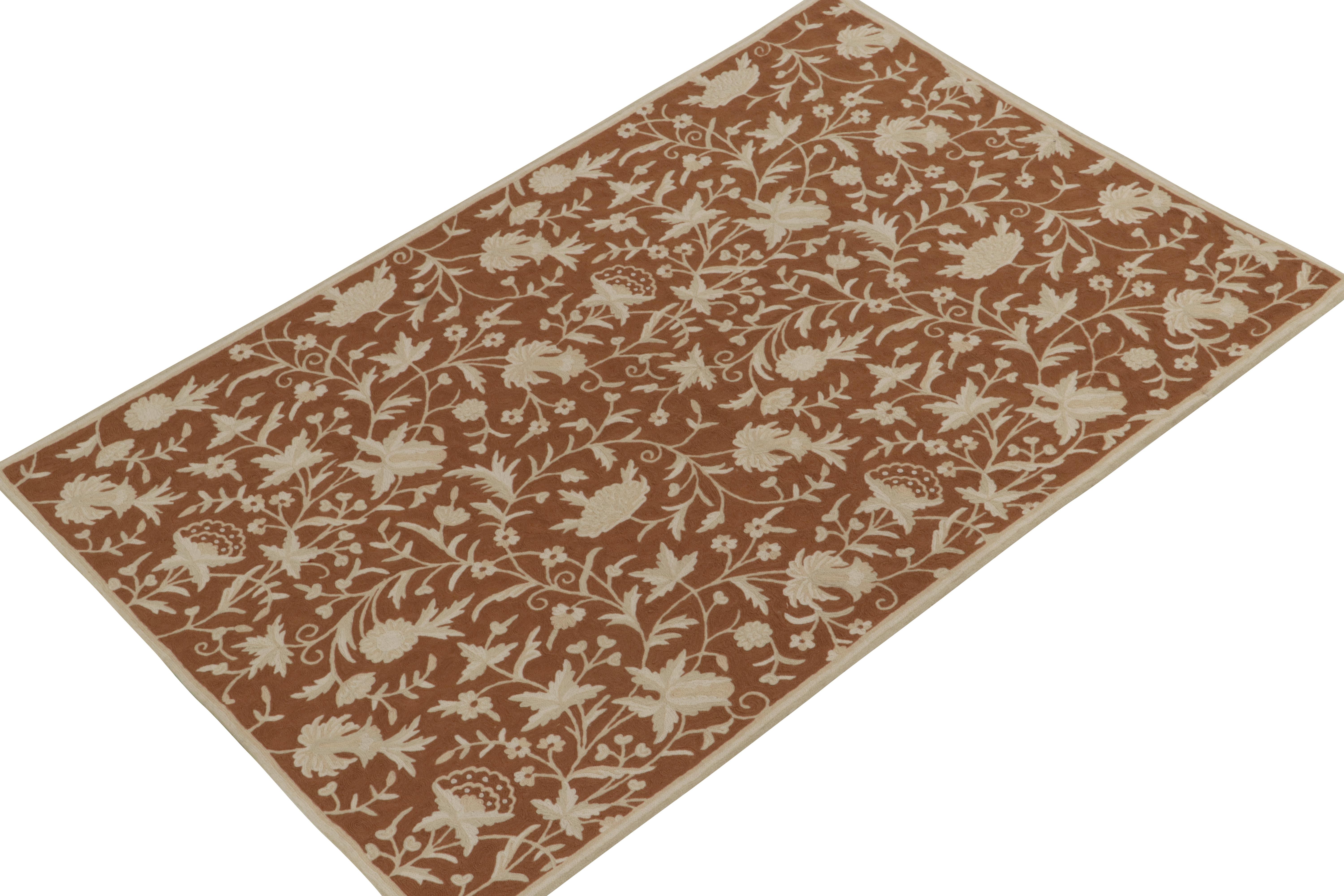 From Rug & Kilim’s newest selections, a 4x6 kilim marking a refreshing take on contemporary flat weave design. This particular rug draws on European botanical sensibilities in brown and a creamy beige pattern for a gorgeous, yet forgiving visual