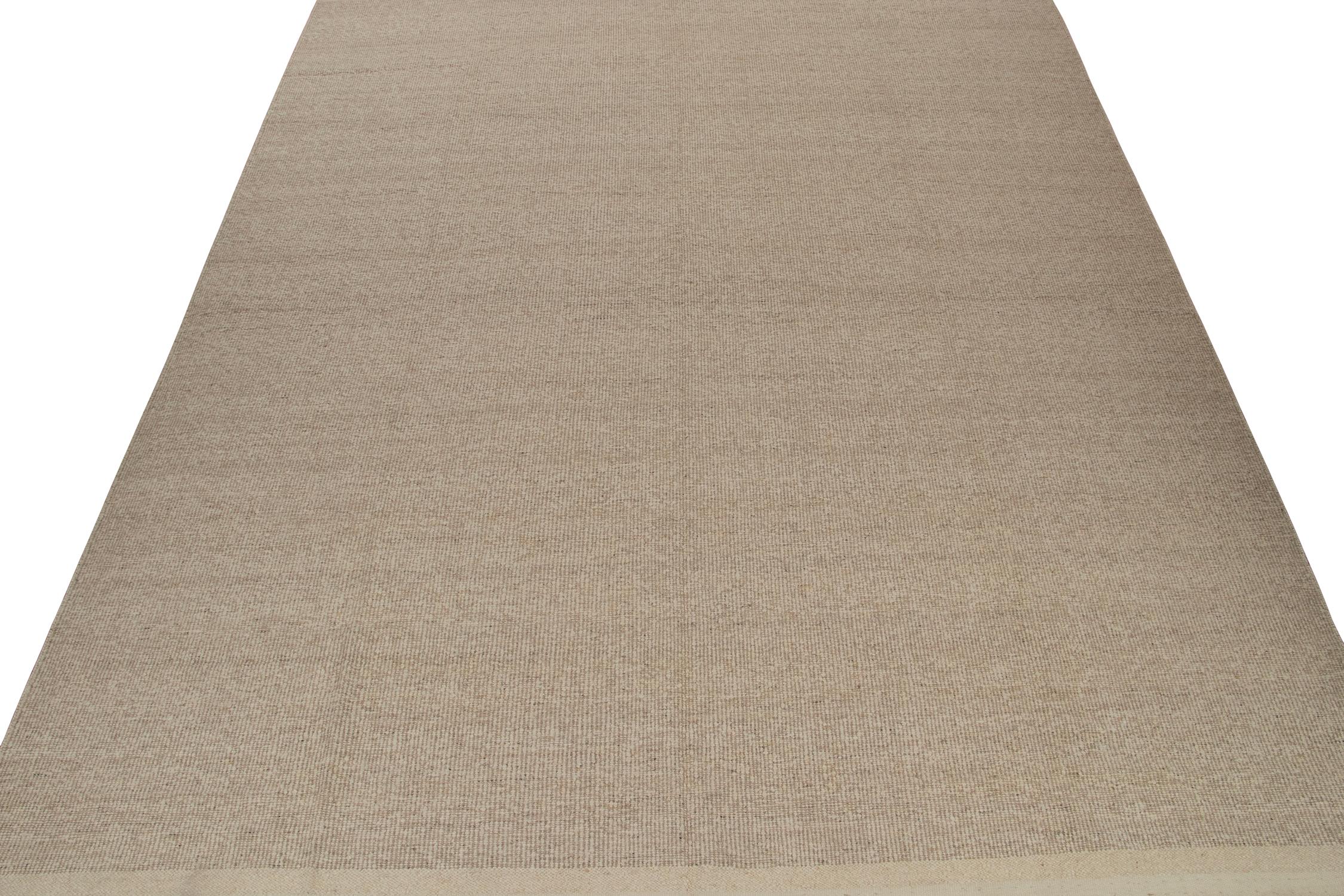 Modern Rug & Kilim’s Contemporary Flat Weave in Solid Beige and White Boucle For Sale
