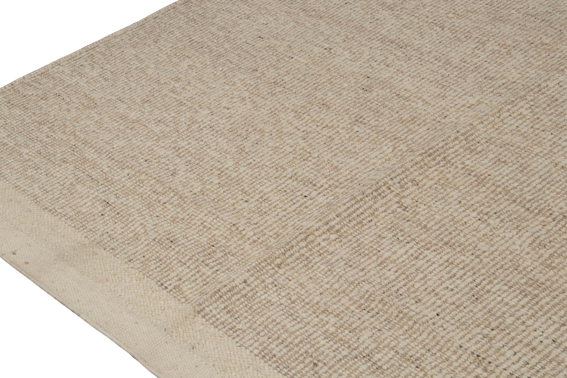 Hand-Knotted Rug & Kilim’s Contemporary Flat Weave in Solid Beige and White Boucle For Sale