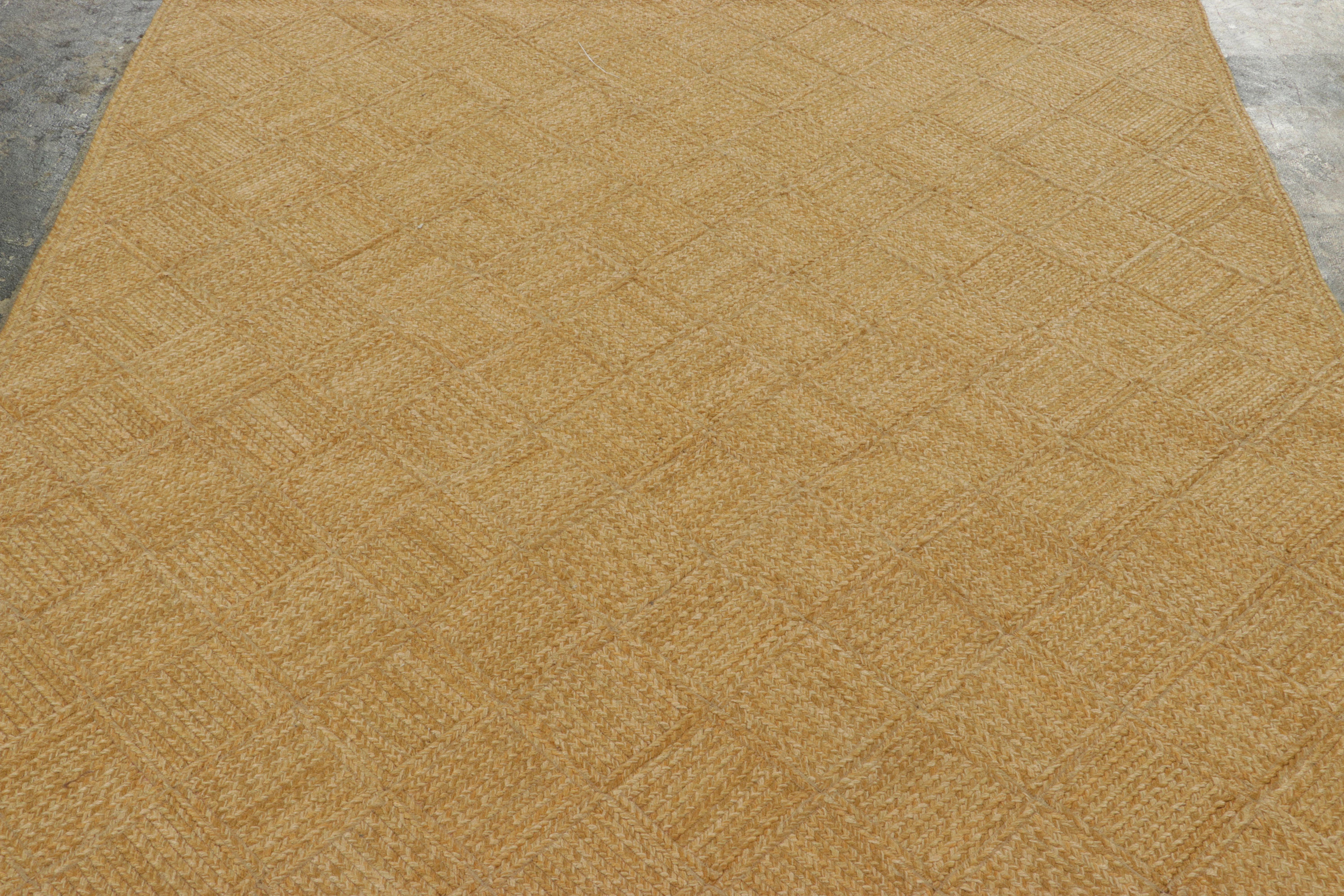 Alfombra contemporánea de Rug & Kilim de tejido plano con diseño geométrico dorado Tejido a mano en venta