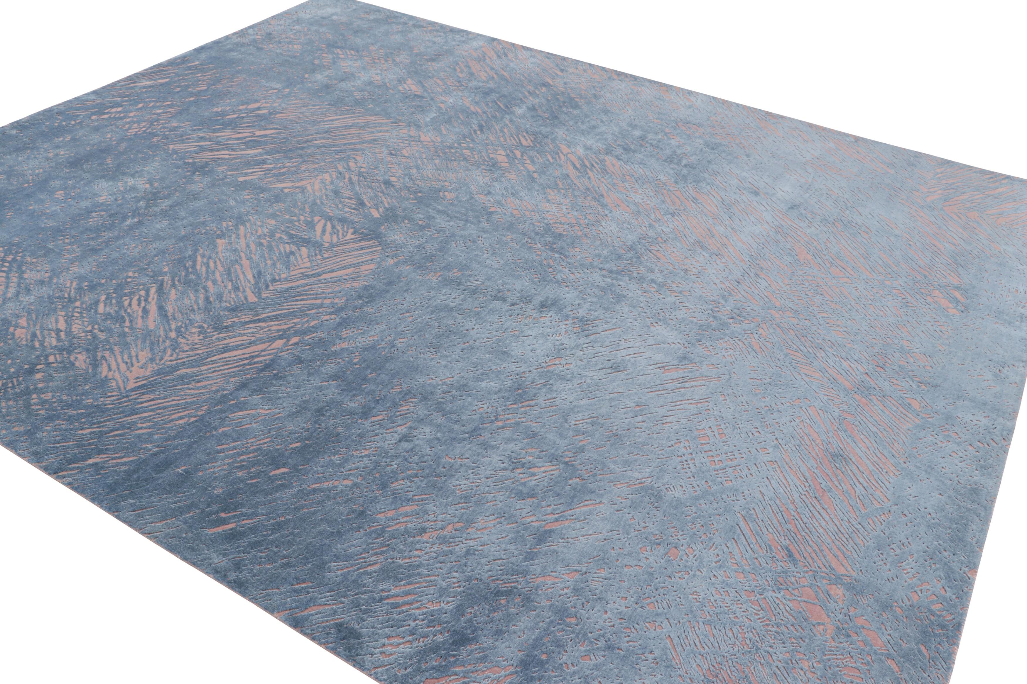 Indien Tapis contemporain géométrique rose et gris en laine et soie de Kilim's en vente
