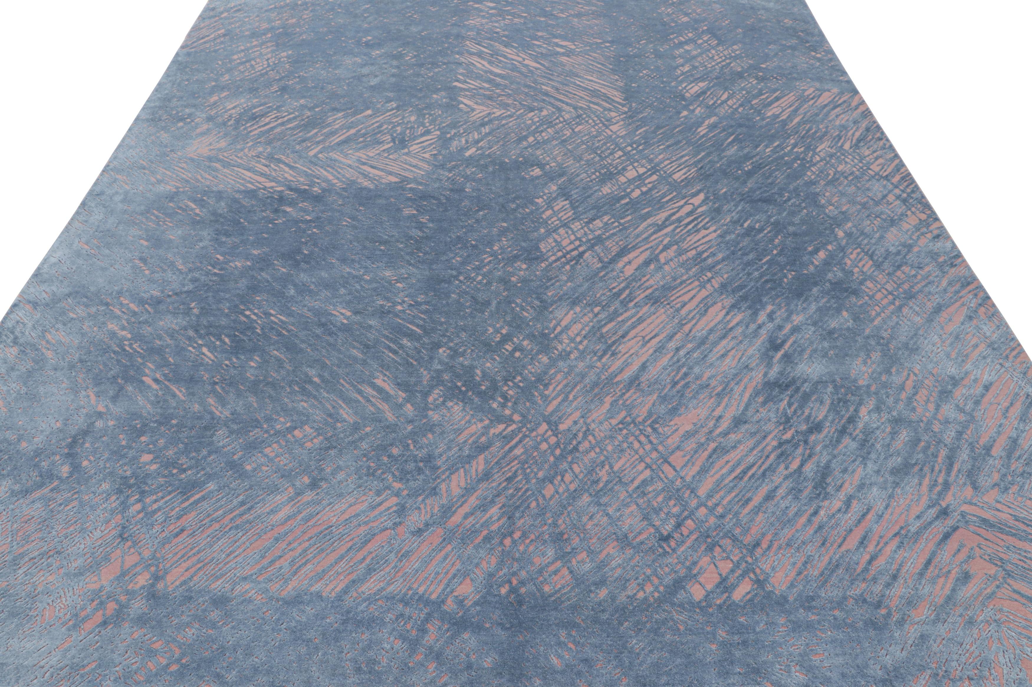 Noué à la main Tapis contemporain géométrique rose et gris en laine et soie de Kilim's en vente