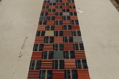 Rug & Kilim's Contemporary Ghana Geometric Red and Blue Wool Runner