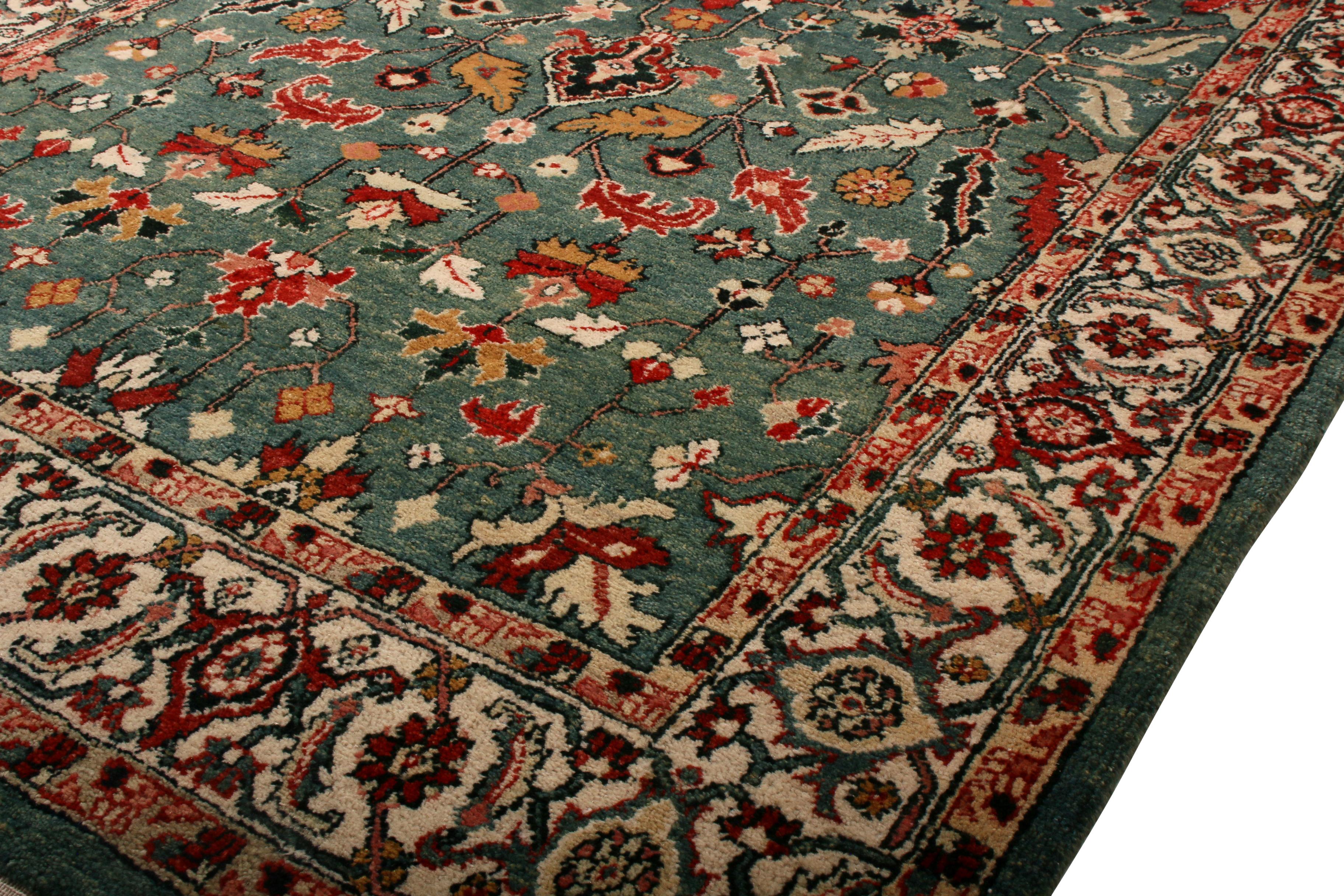 Heriz Serapi Rug & Kilim's Contemporary Heriz Style Rug Green Red Gold Geometric Pattern For Sale