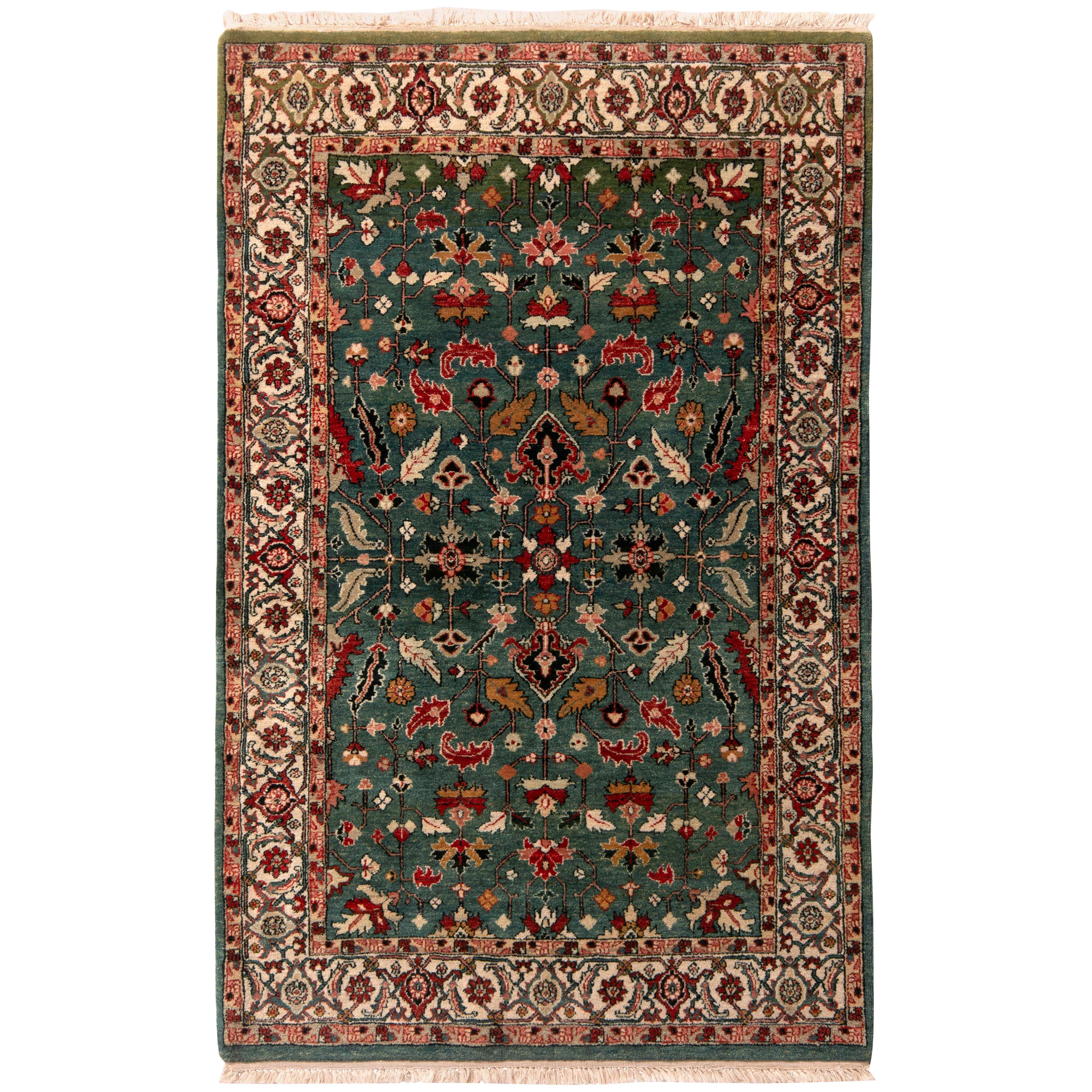 Rug & Kilim's Contemporary Heriz Style Rug Green Red Gold Geometric Pattern (tapis contemporain de style Heriz)