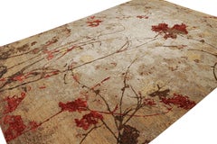 Rug & Kilim’s Contemporary Impressionist Rug in Brown with Red Floral Patterns