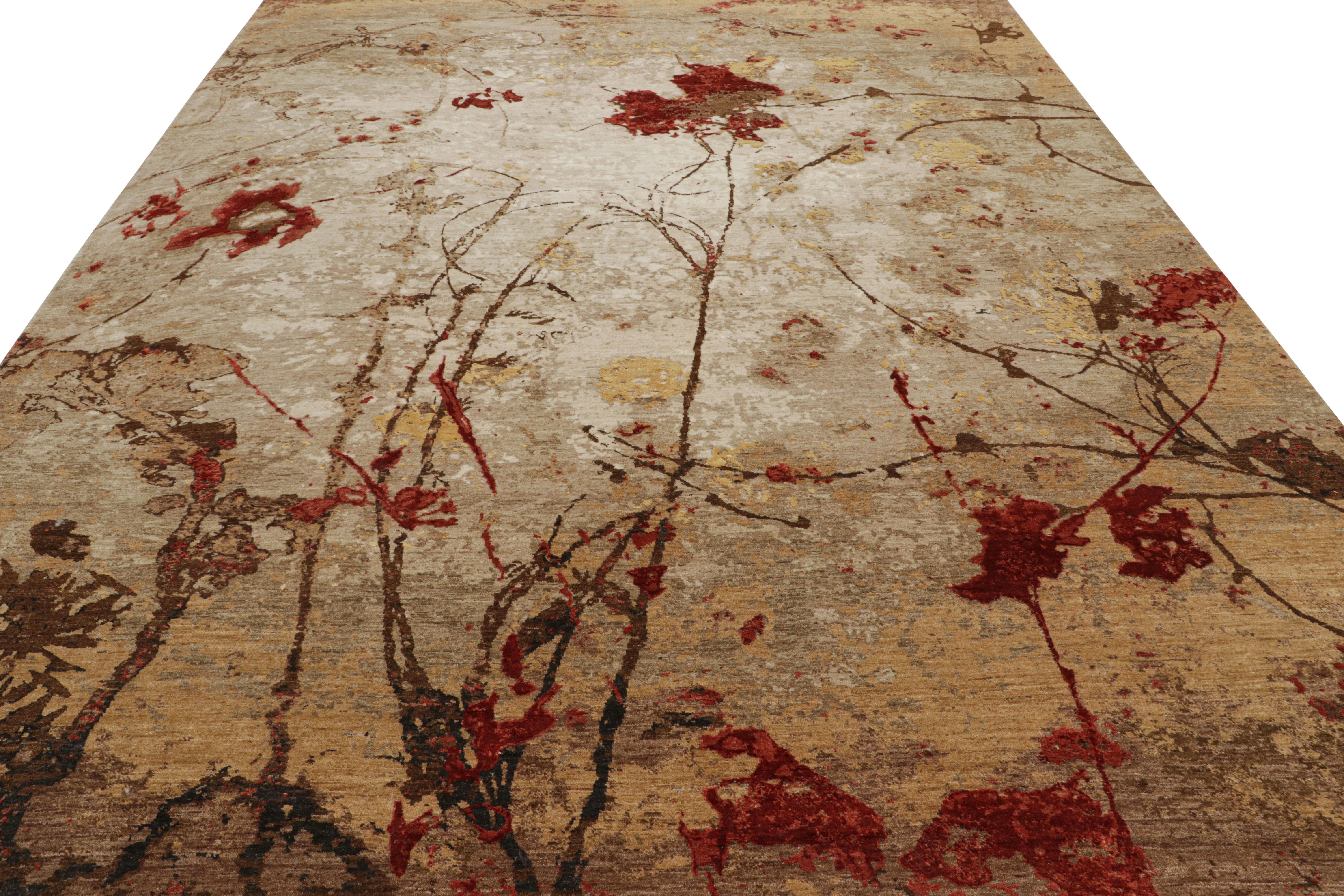 Moderno Rug & Kilim - Tappeto contemporaneo impressionista in marrone con motivi floreali rossi in vendita