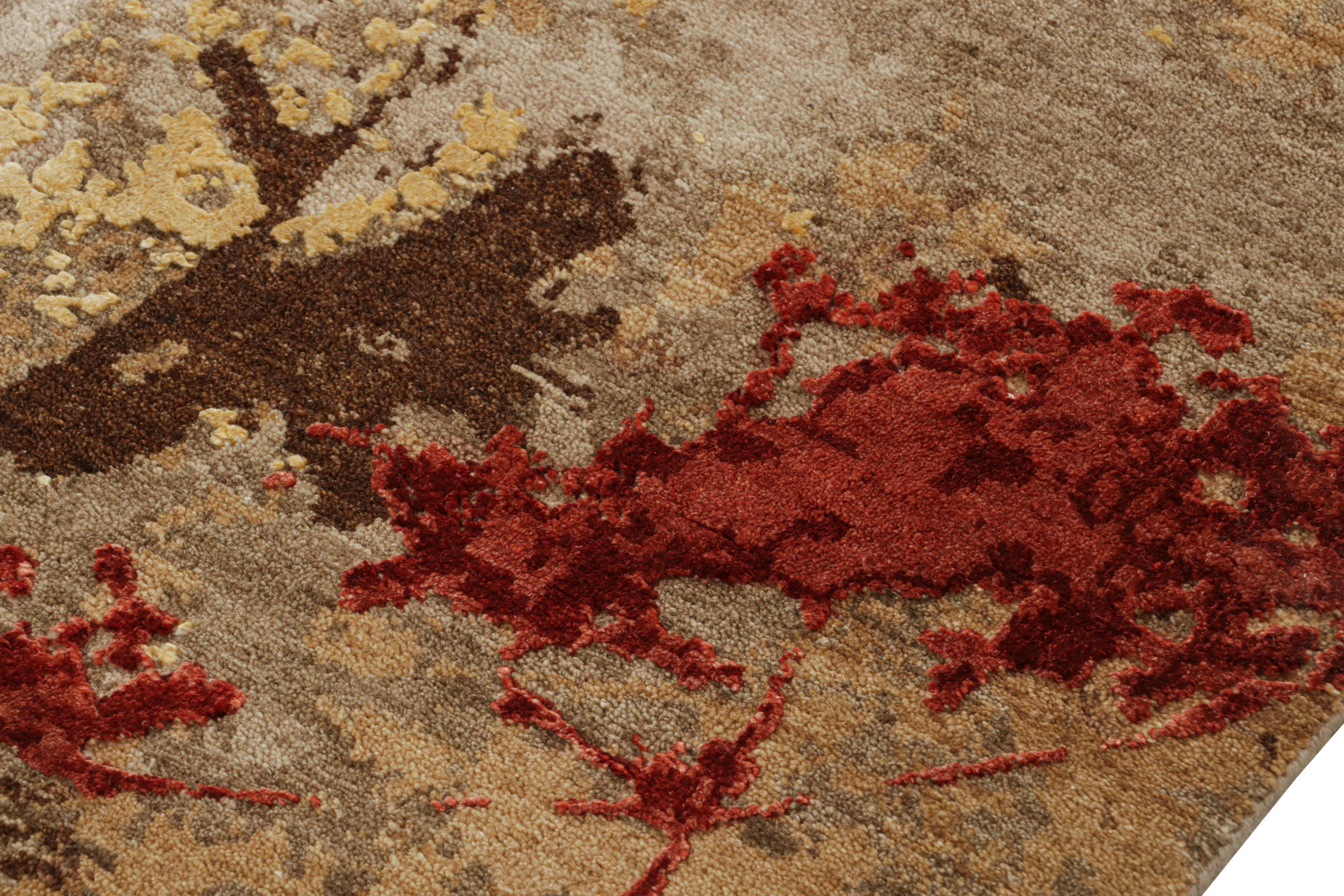 Annodato a mano Rug & Kilim - Tappeto contemporaneo impressionista in marrone con motivi floreali rossi in vendita