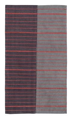 Rug & Kilim’s Contemporary India Dhurrie Rug in Gray and Red Geometric Stripes