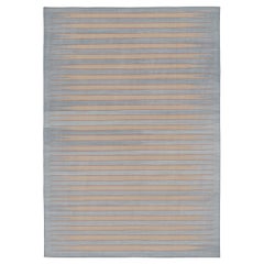 Rug & Kilim’s Contemporary Indian Dhurrie Rug in Light Blue and Brown Stripes