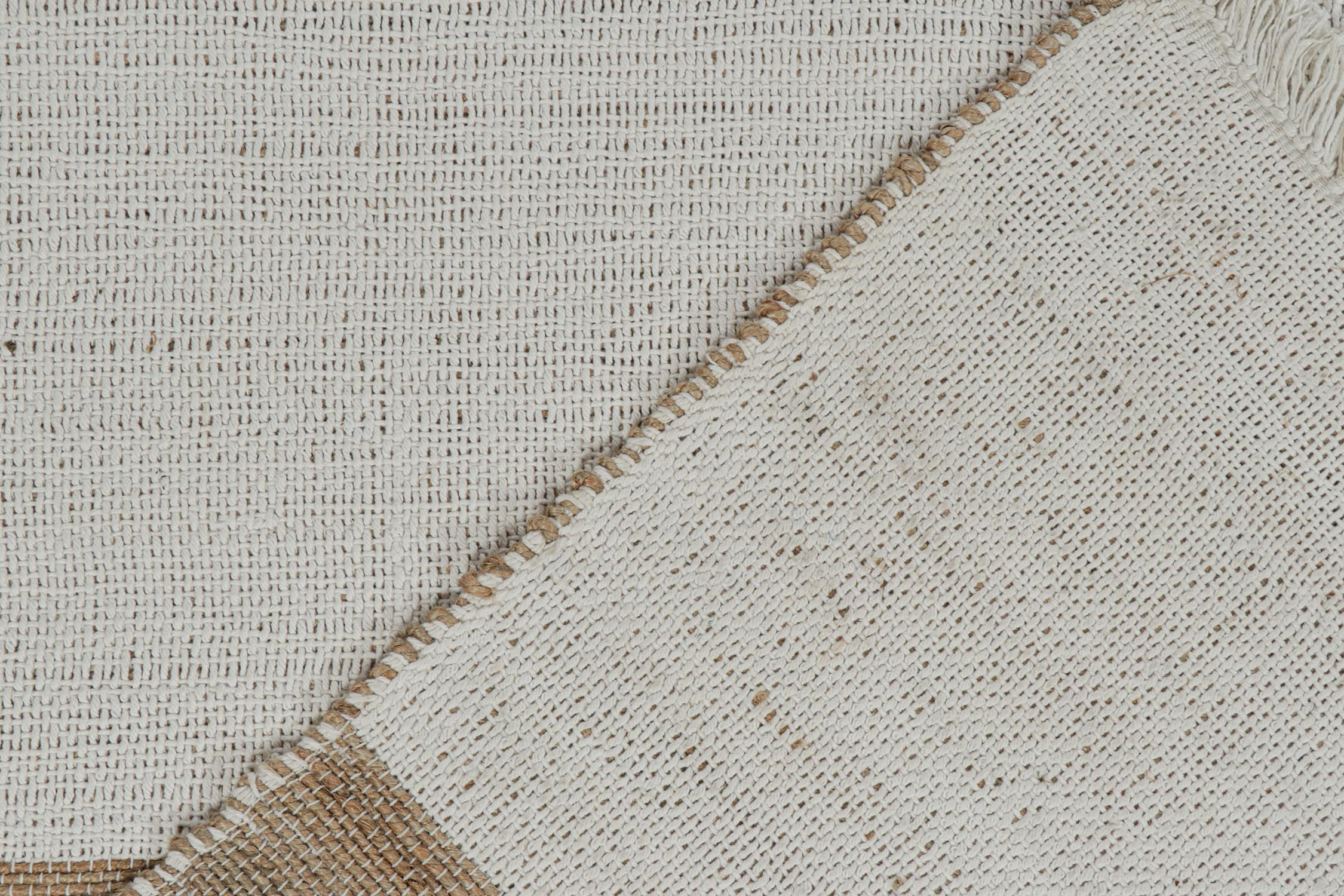 Cotton Rug & Kilim’s Contemporary Jute Flat Weave in White and Beige-Brown Stripes For Sale