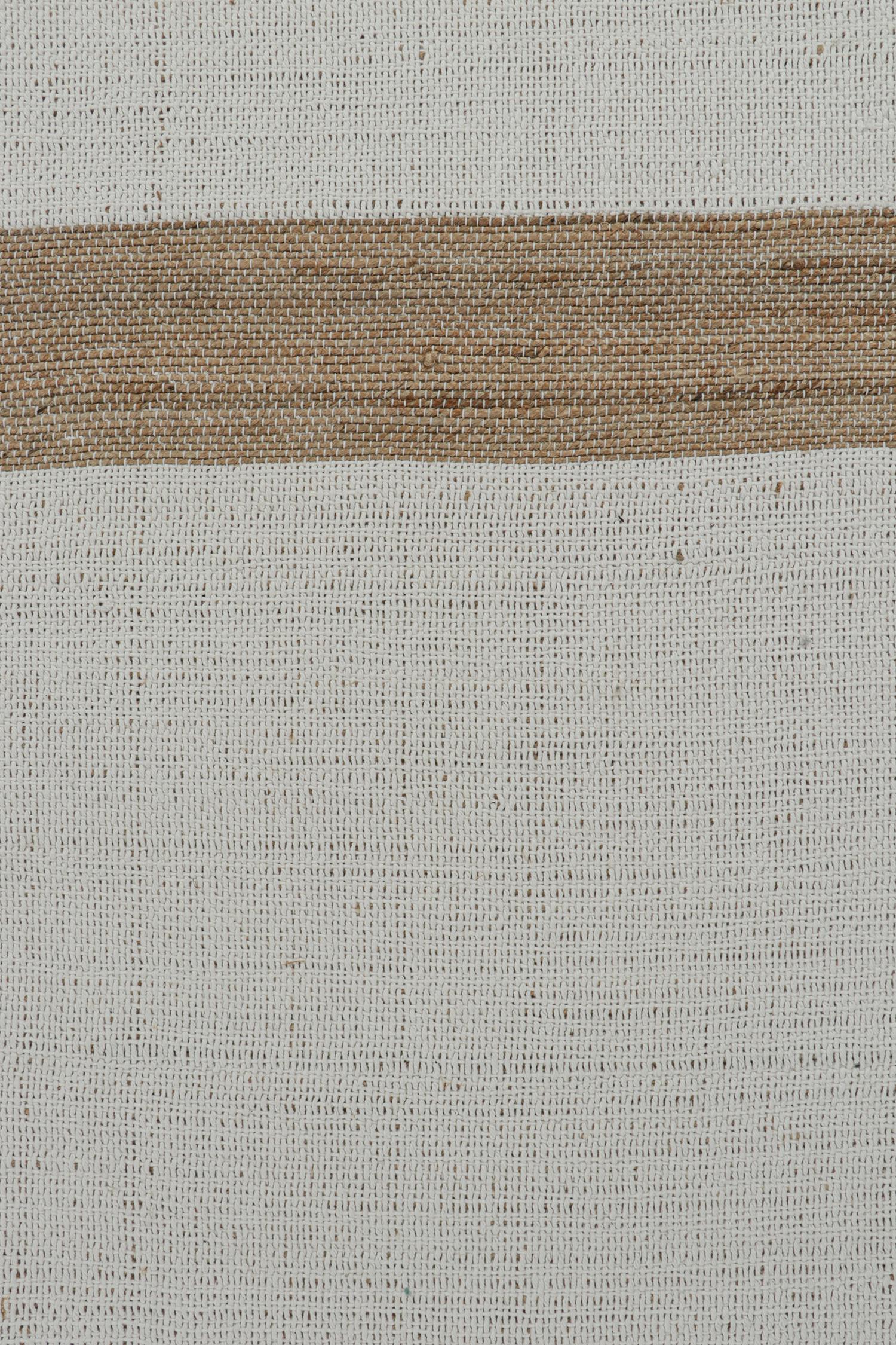 Rug & Kilim’s Contemporary Jute Flat Weave in White and Beige-Brown Stripes In New Condition For Sale In Long Island City, NY