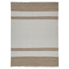 Rug & Kilim’s Contemporary Jute Flat Weave in White and Beige-Brown Stripes