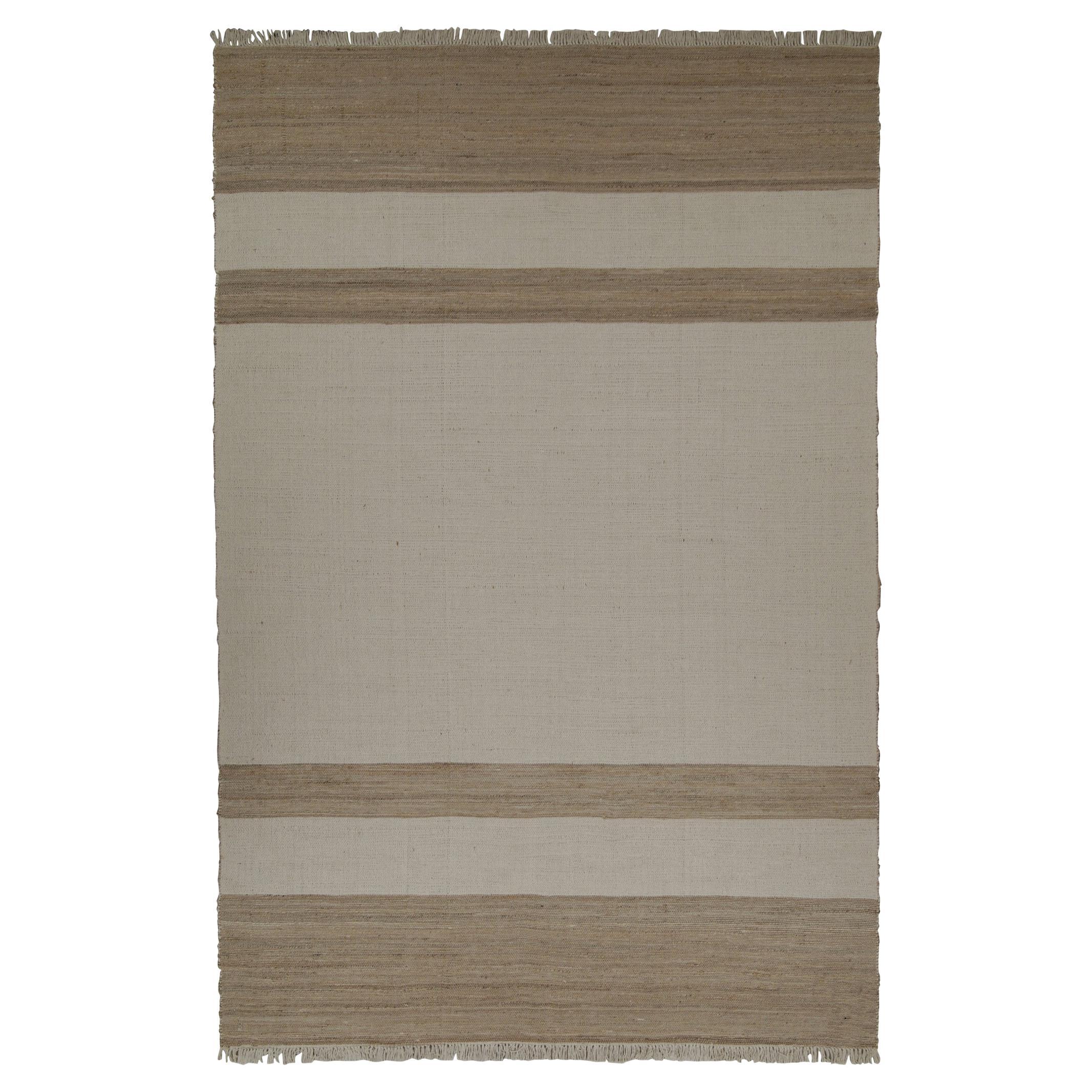 Rug & Kilim’s Contemporary Jute Kilim in White and Beige-Brown Stripes