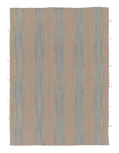 Rug & Kilim’s Contemporary Kilim, Beige and Blue Textural Stripes