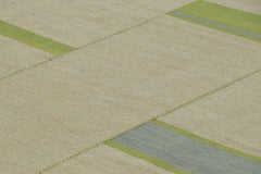 Rug & Kilim, Kilim contemporaneo, strisce testuali beige e verdi, accenti blu