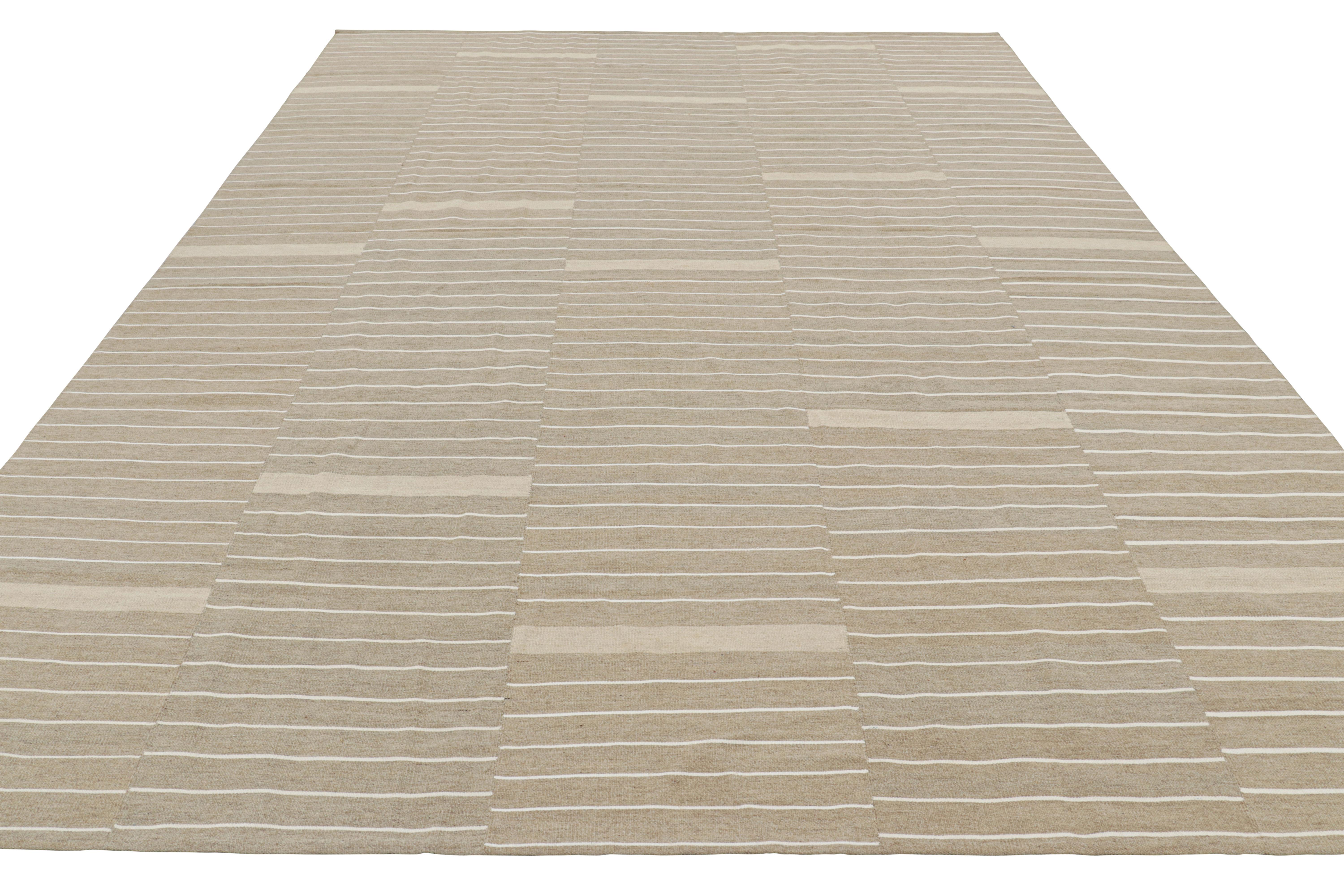 Rug & Kilim’s Contemporary Kilim, Beige and Taupe with Textural White Stripes In New Condition For Sale In Long Island City, NY
