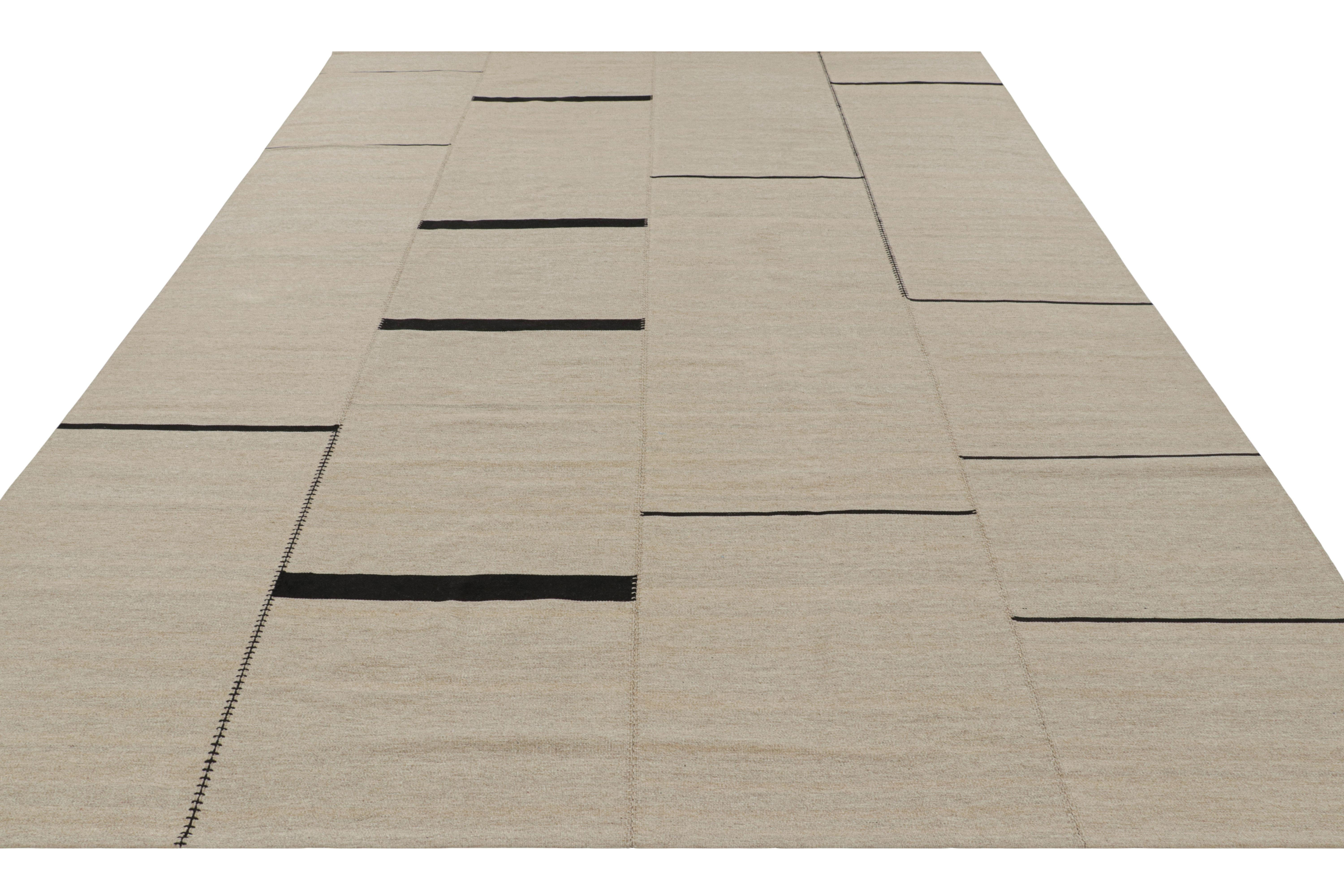 Rug & Kilim’s Contemporary Kilim, Beige with Black Stripes, Off-White Accents In New Condition For Sale In Long Island City, NY