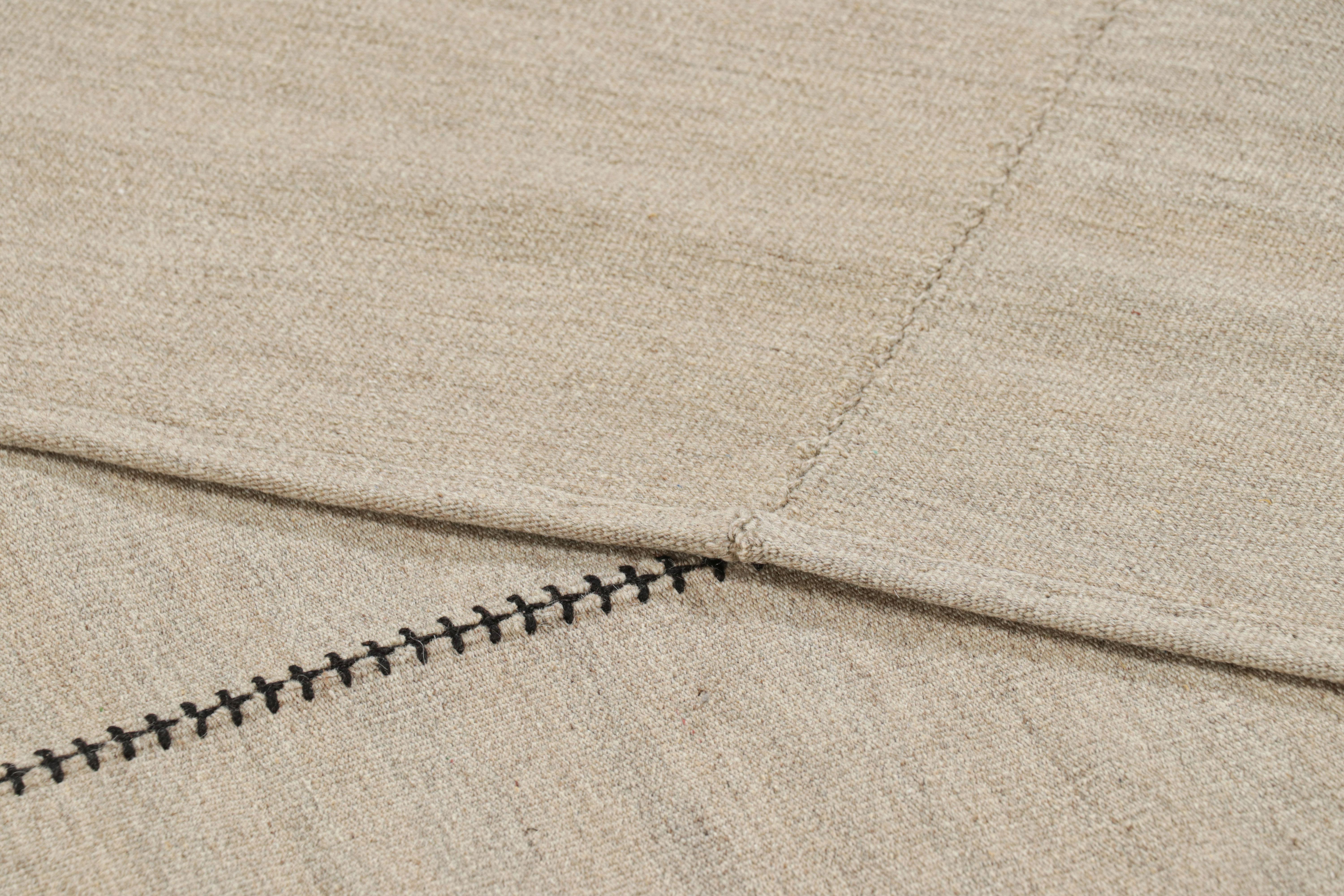 Rug & Kilim’s Contemporary Kilim, Beige with Black Stripes, Off-White Accents For Sale 1