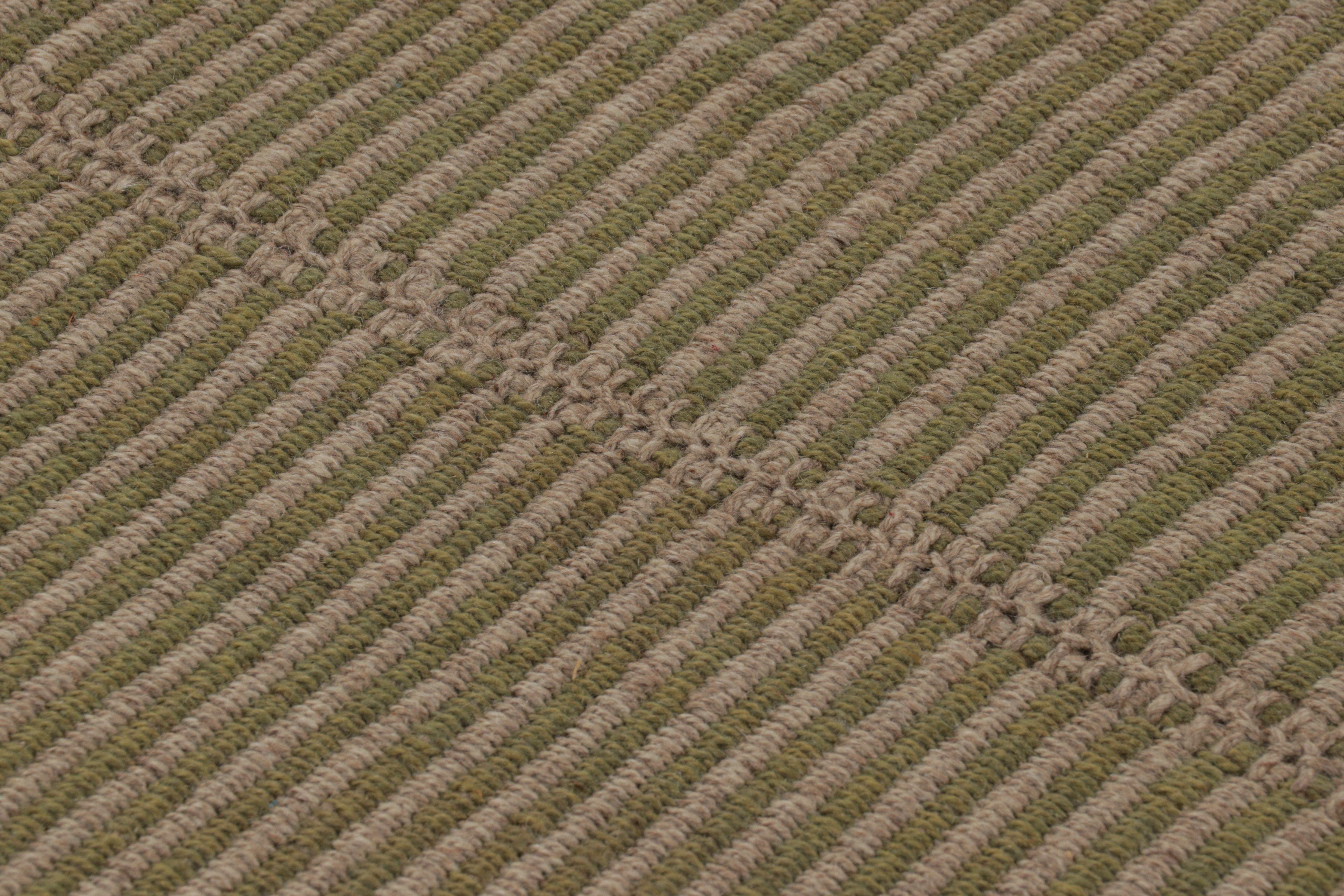 Kilim contemporáneo de Rug & Kilim, beige con rayas de textura verde Lana en venta