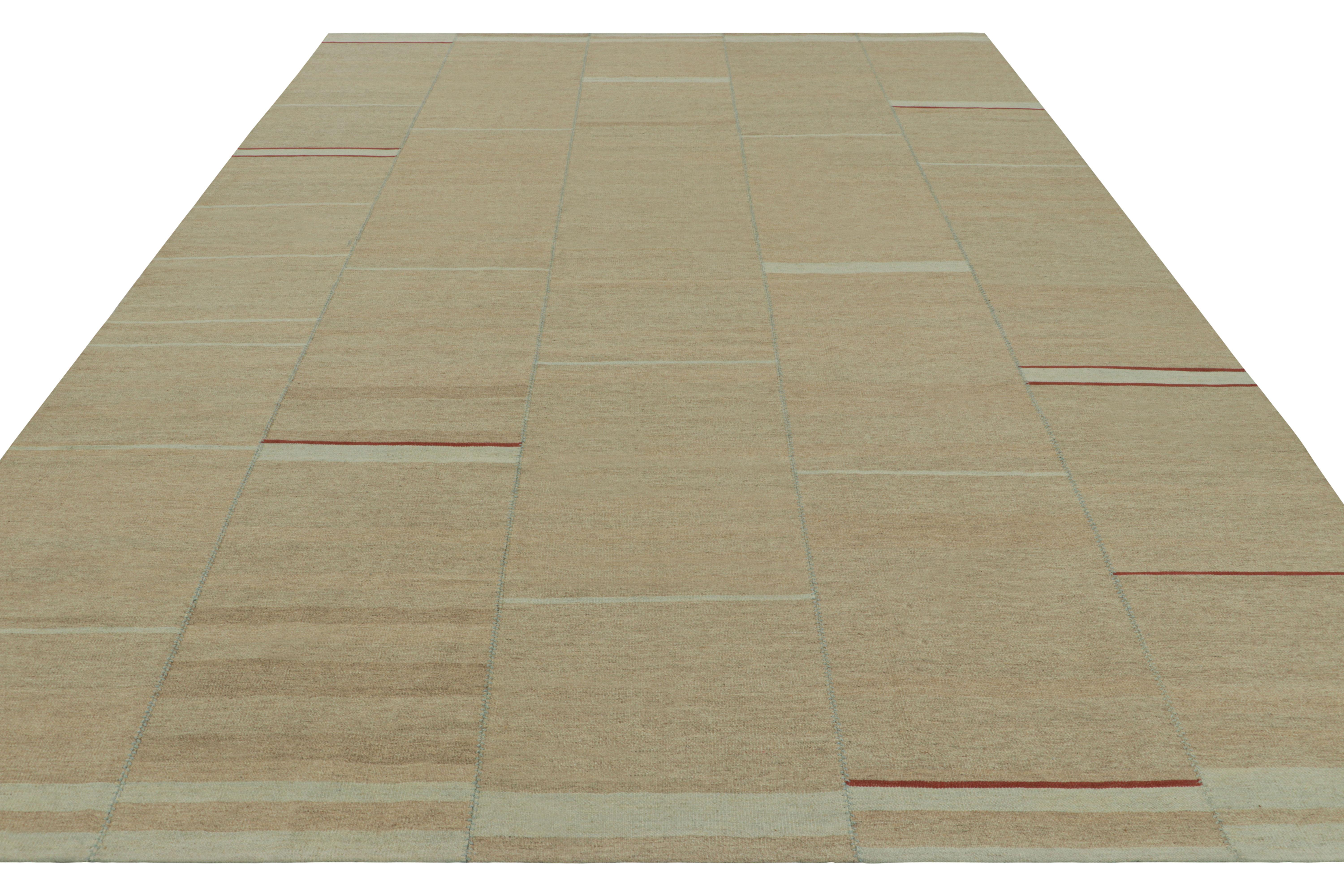 Rug & Kilim’s Contemporary Kilim, Beige with Red and Light Blue Textural Stripes In New Condition For Sale In Long Island City, NY