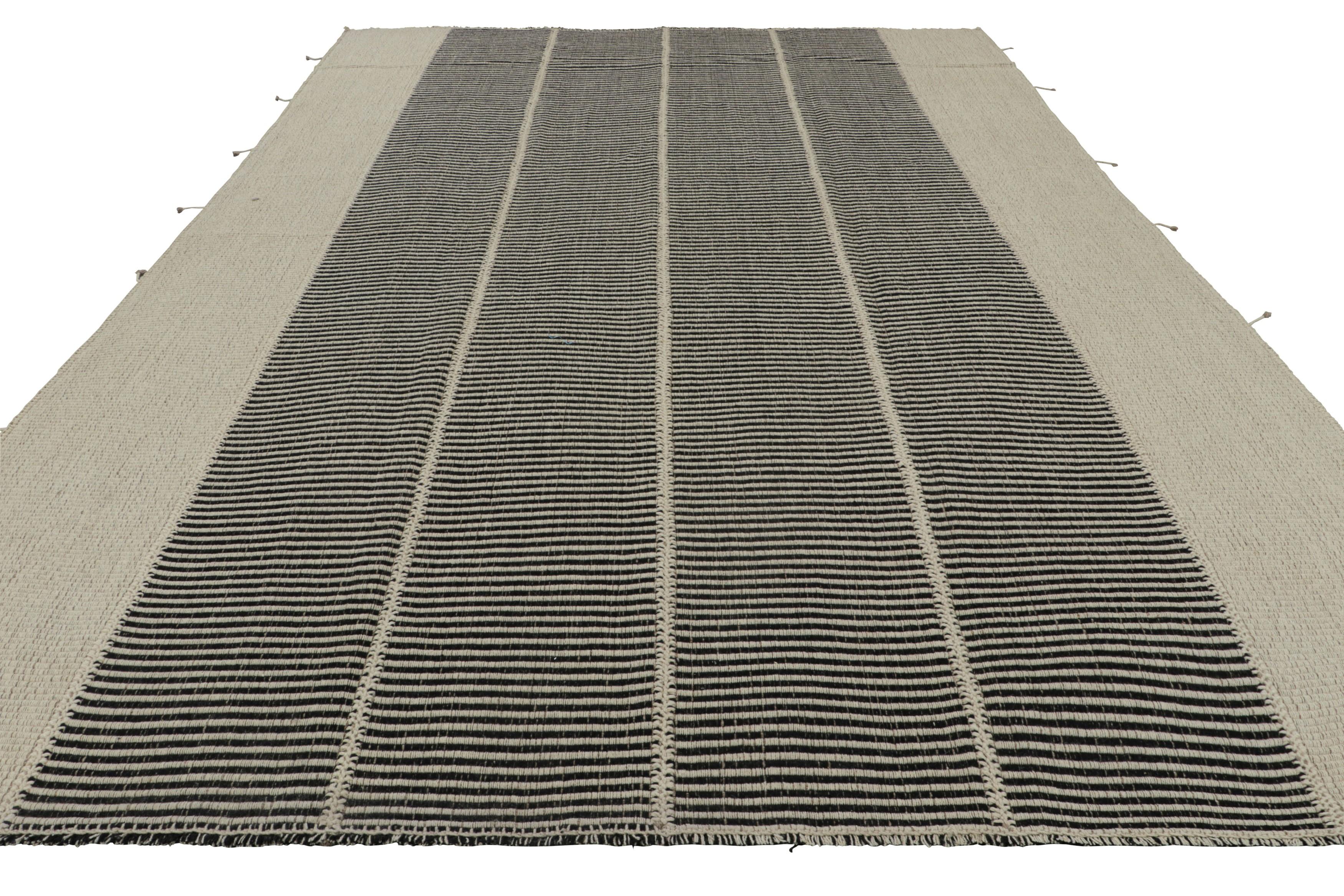 Rug & Kilim’s Contemporary Kilim, Black and Cream White with Textural Stripes In New Condition In Long Island City, NY