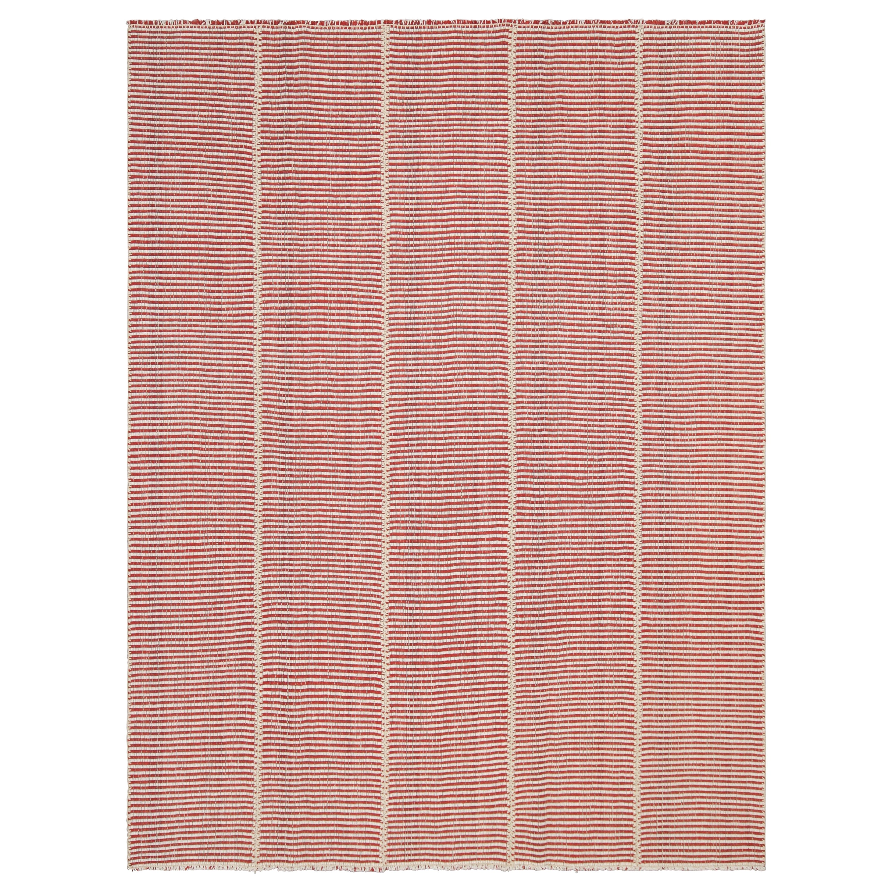 Rug
Kilim - Kilim contemporaneo, rosso borgogna e bianco crema a strisce testurizzate