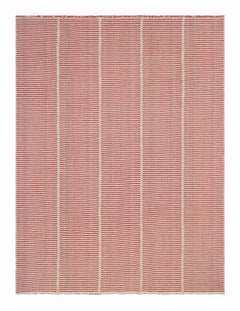 Rug & Kilim’s Contemporary Kilim, Burgundy Red and Cream White Textural Stripes