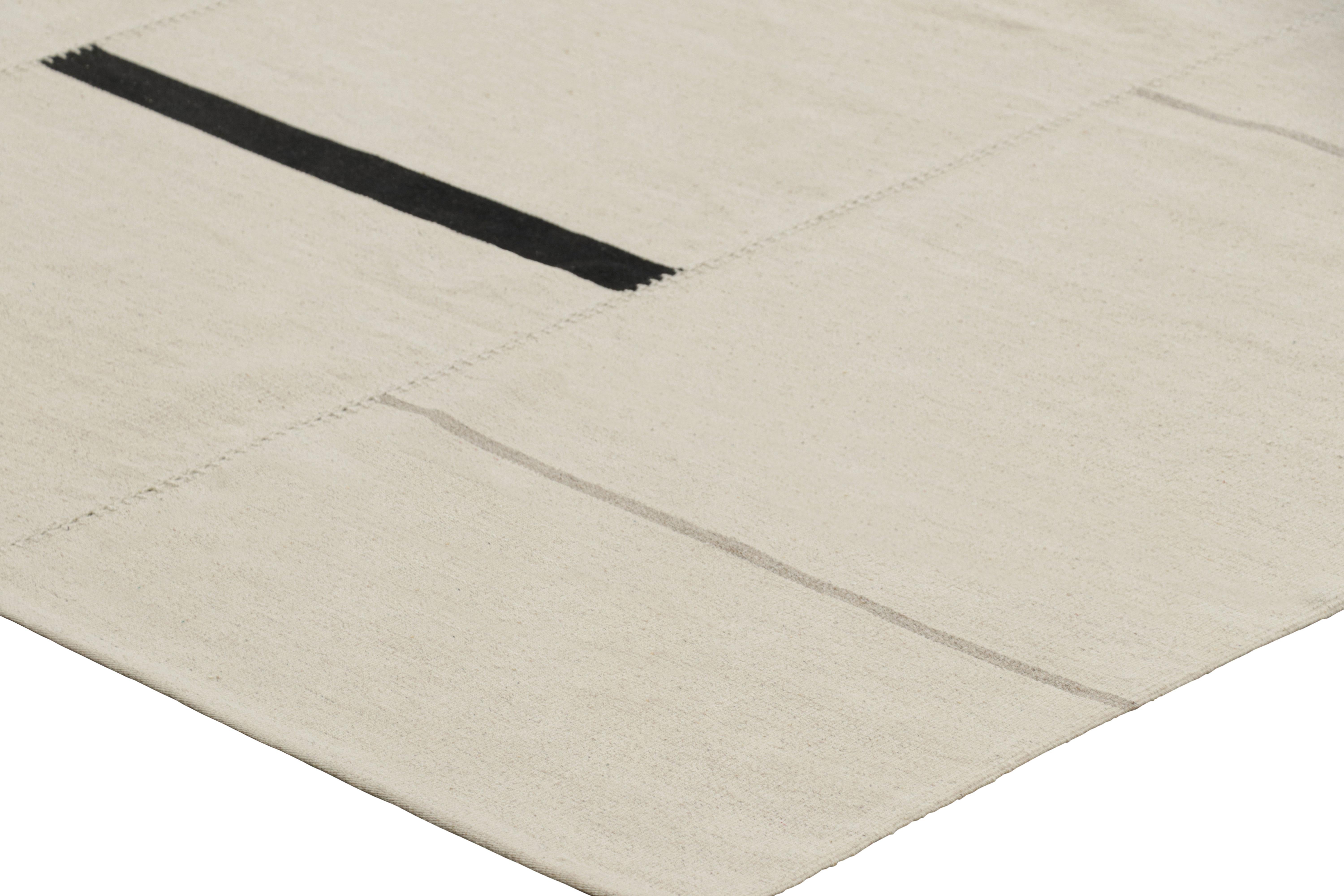 Wool Rug & Kilim’s Contemporary Kilim, Cream White with Black Stripes