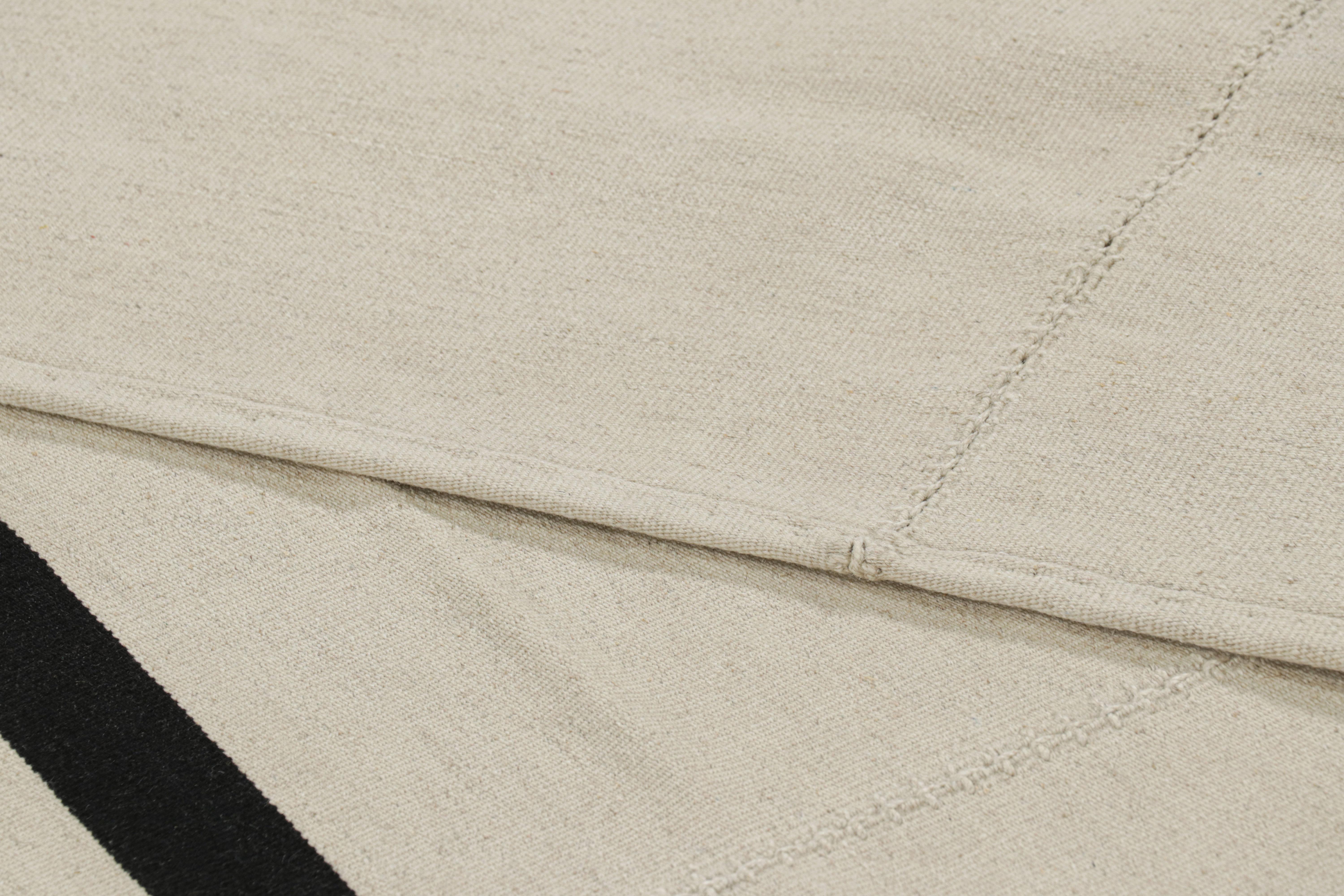 Rug & Kilim’s Contemporary Kilim, Cream White with Black Stripes 1