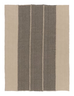 Rug & Kilim’s Contemporary Kilim, Cream White with Black Textural Stripes