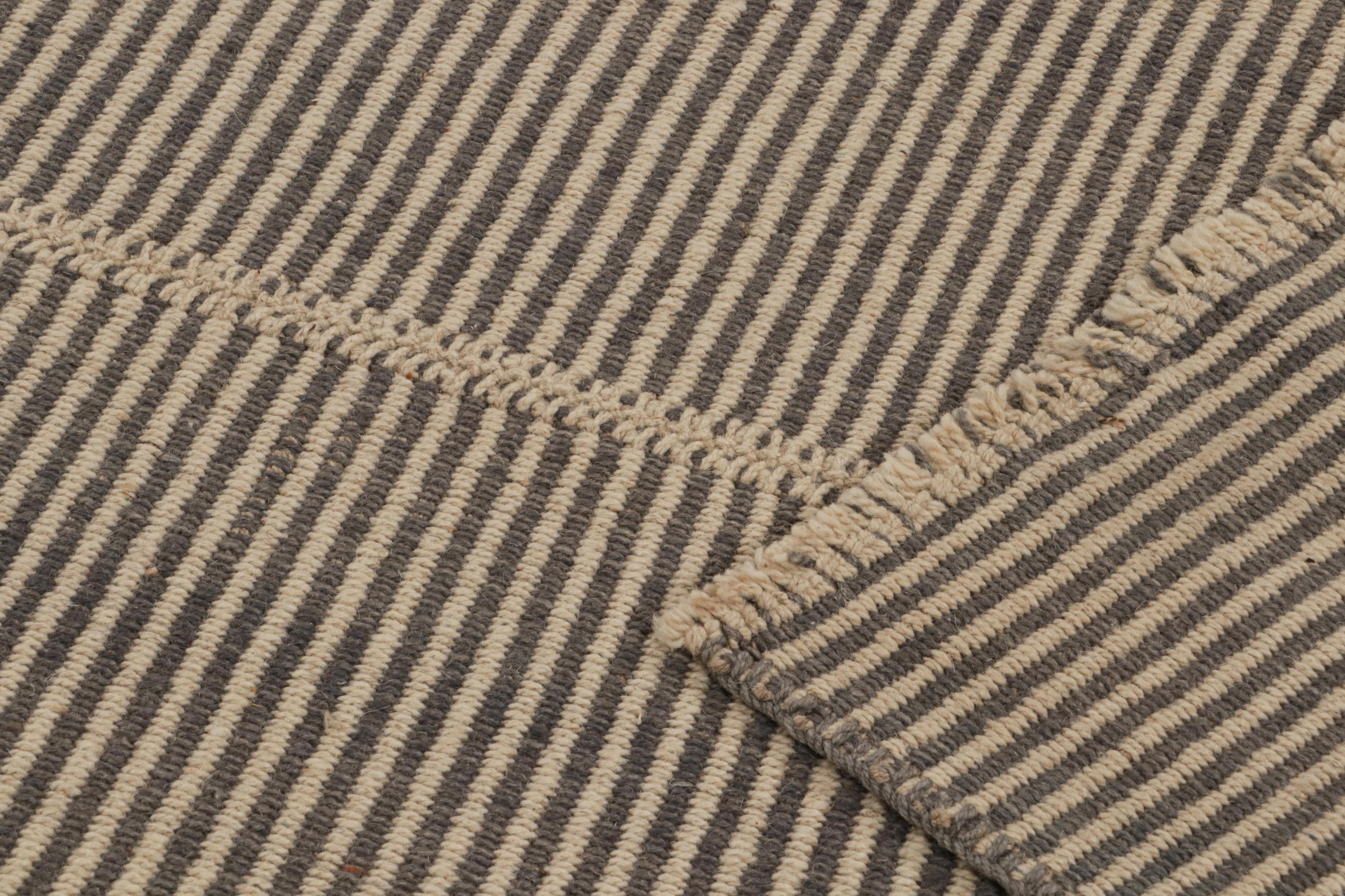 Wool Rug & Kilim’s Contemporary Kilim Extra-Long Runner Rug, in Gray and Beige For Sale