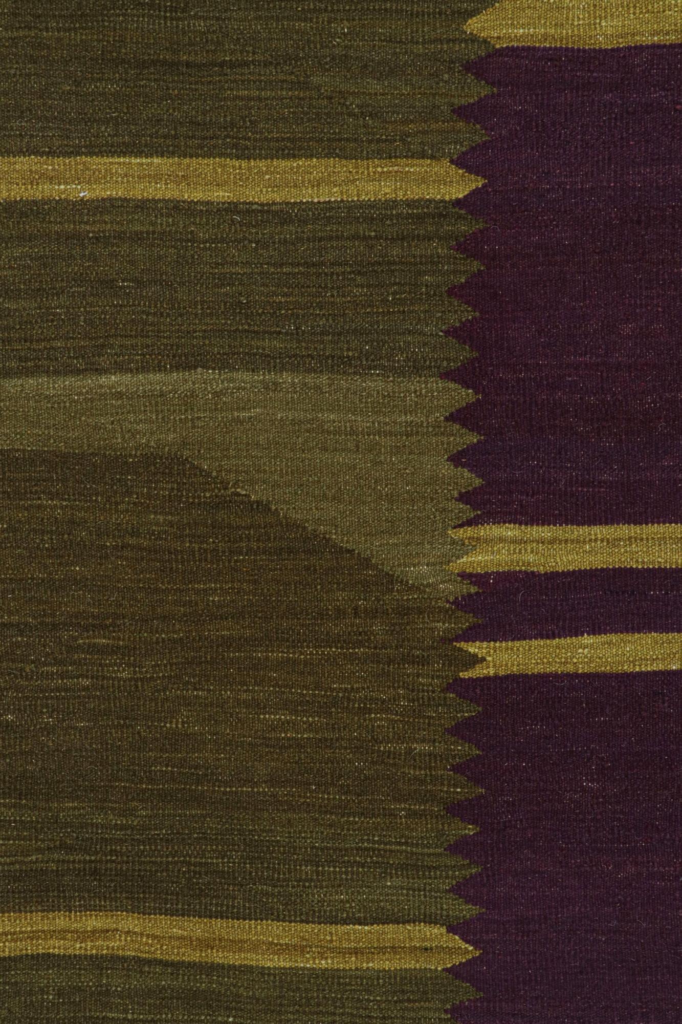 Rug & Kilim’s Contemporary Kilim in Aubergine and Chartreuse Green Stripes In New Condition For Sale In Long Island City, NY
