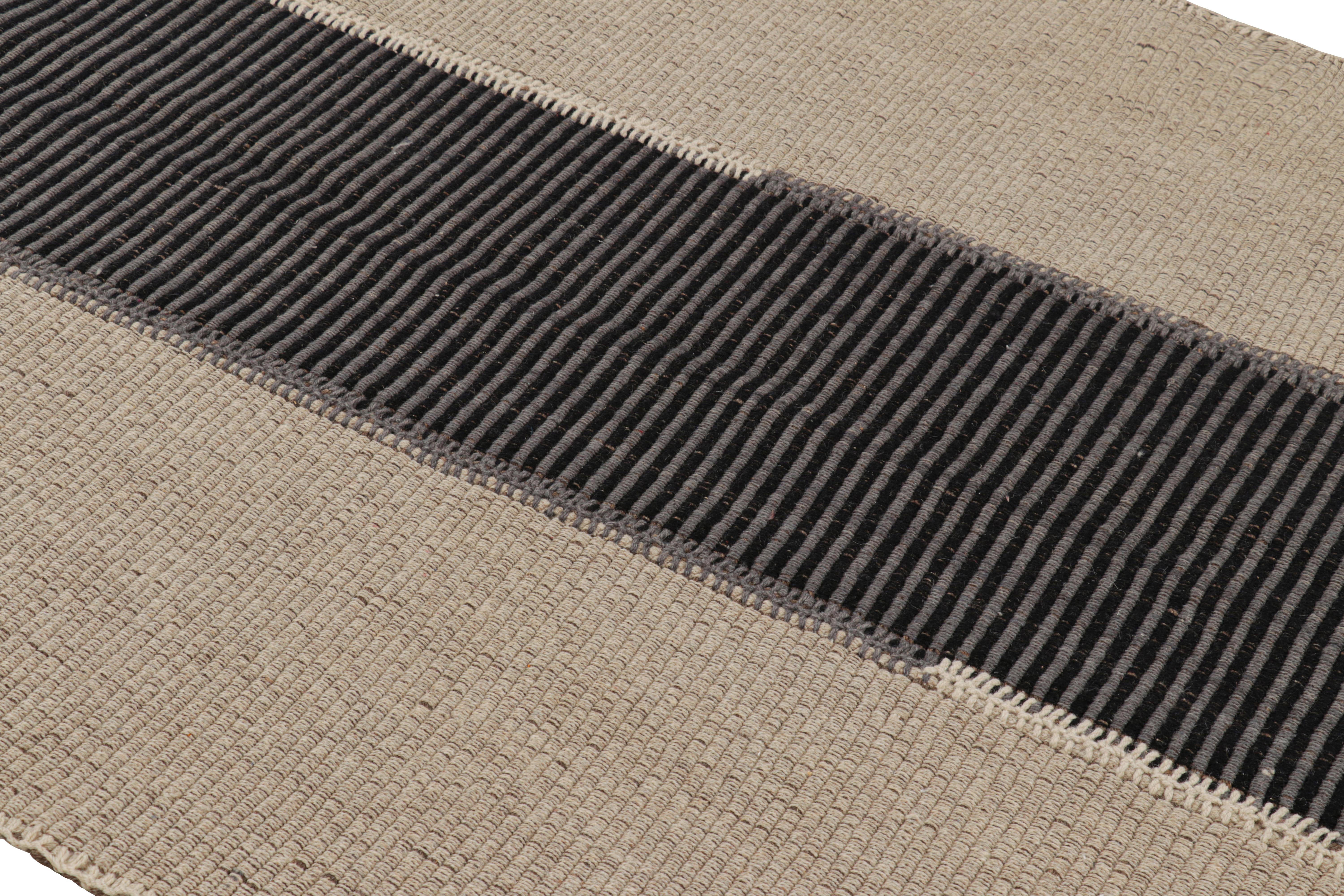 Handwoven in wool, a 5x6 Kilim design from an inventive new contemporary flat weave collection by Rug & Kilim.

On the Design: 

Fondly dubbed, “Rez Kilims”, this modern take on classic panel-weaving enjoys a fabulous, unique play of beige and black