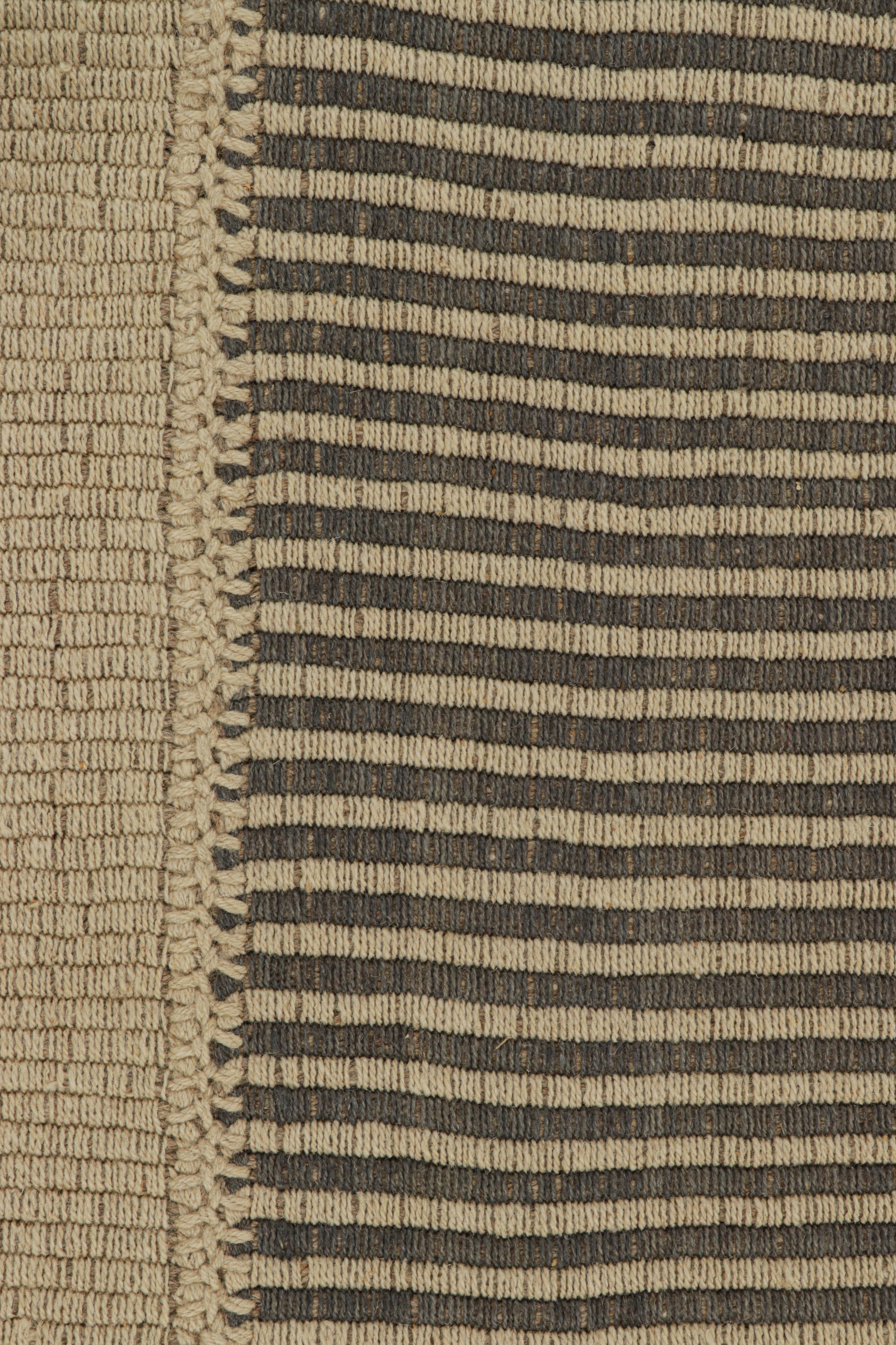 Modern Rug & Kilim’s Contemporary Kilim in Beige and Black Textural Stripes For Sale