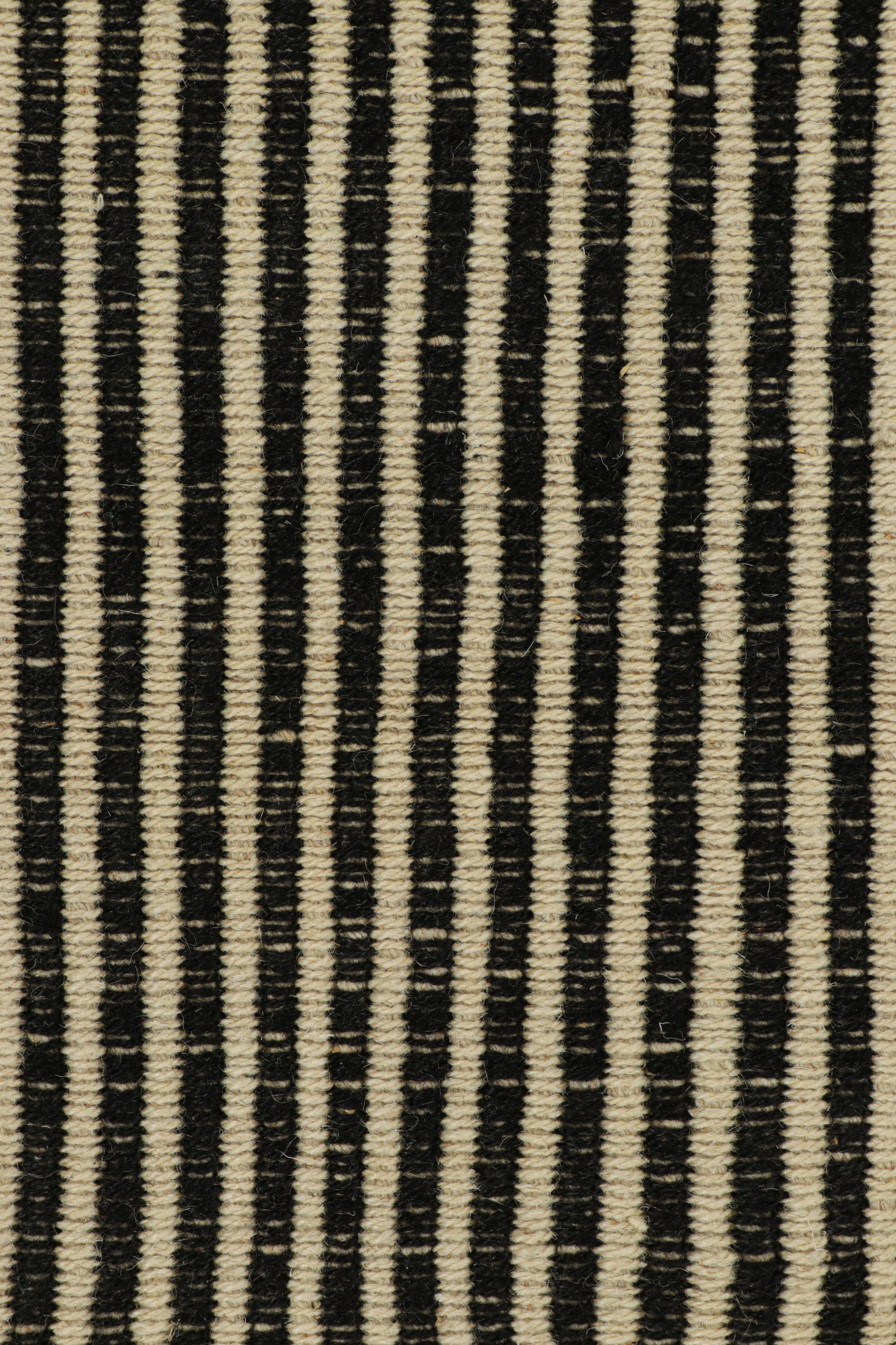 Modern Rug & Kilim’s Contemporary Kilim in Beige and Black Textural Stripes For Sale