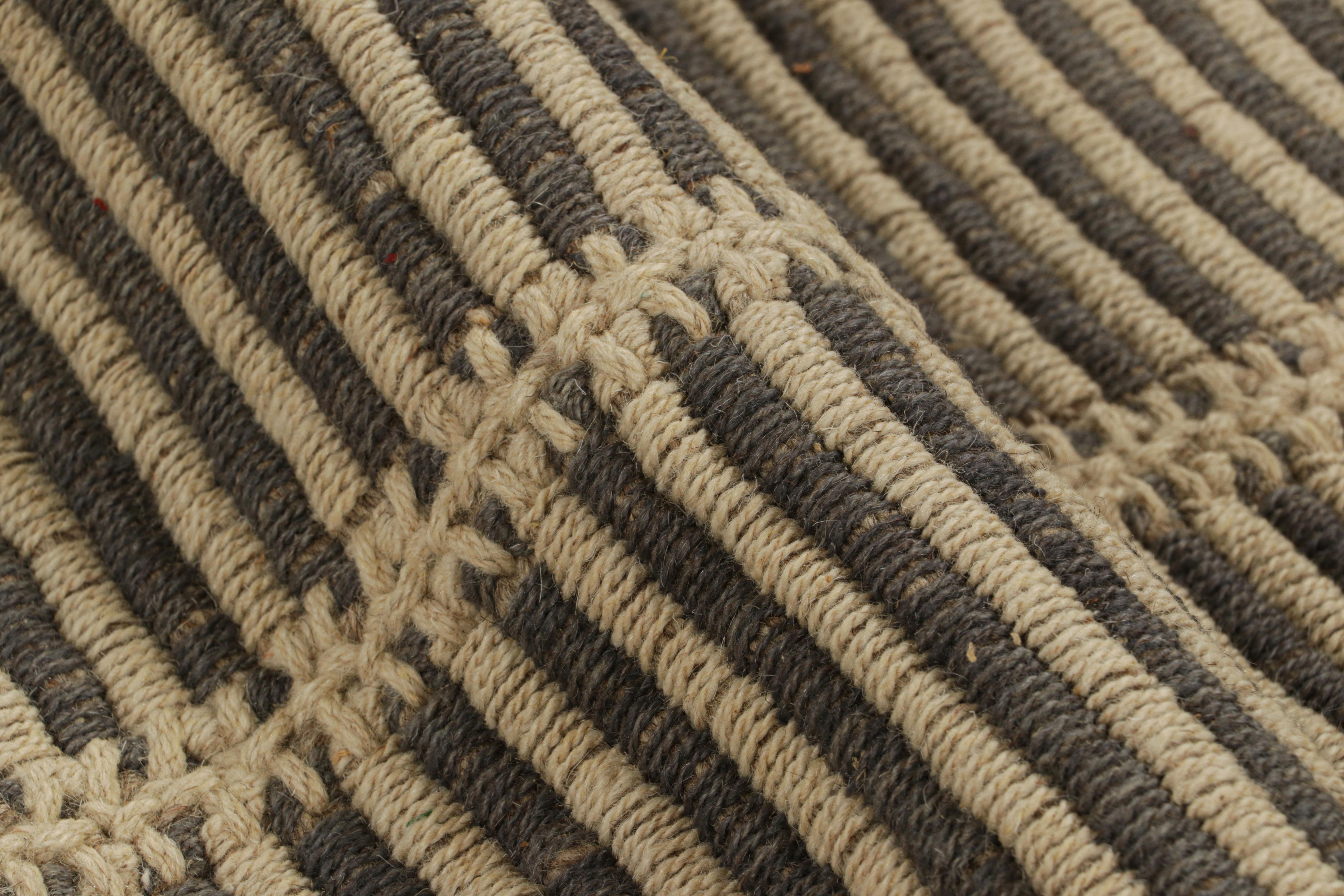 Rug & Kilim’s Contemporary Kilim in Beige and Black Textural Stripes In New Condition For Sale In Long Island City, NY