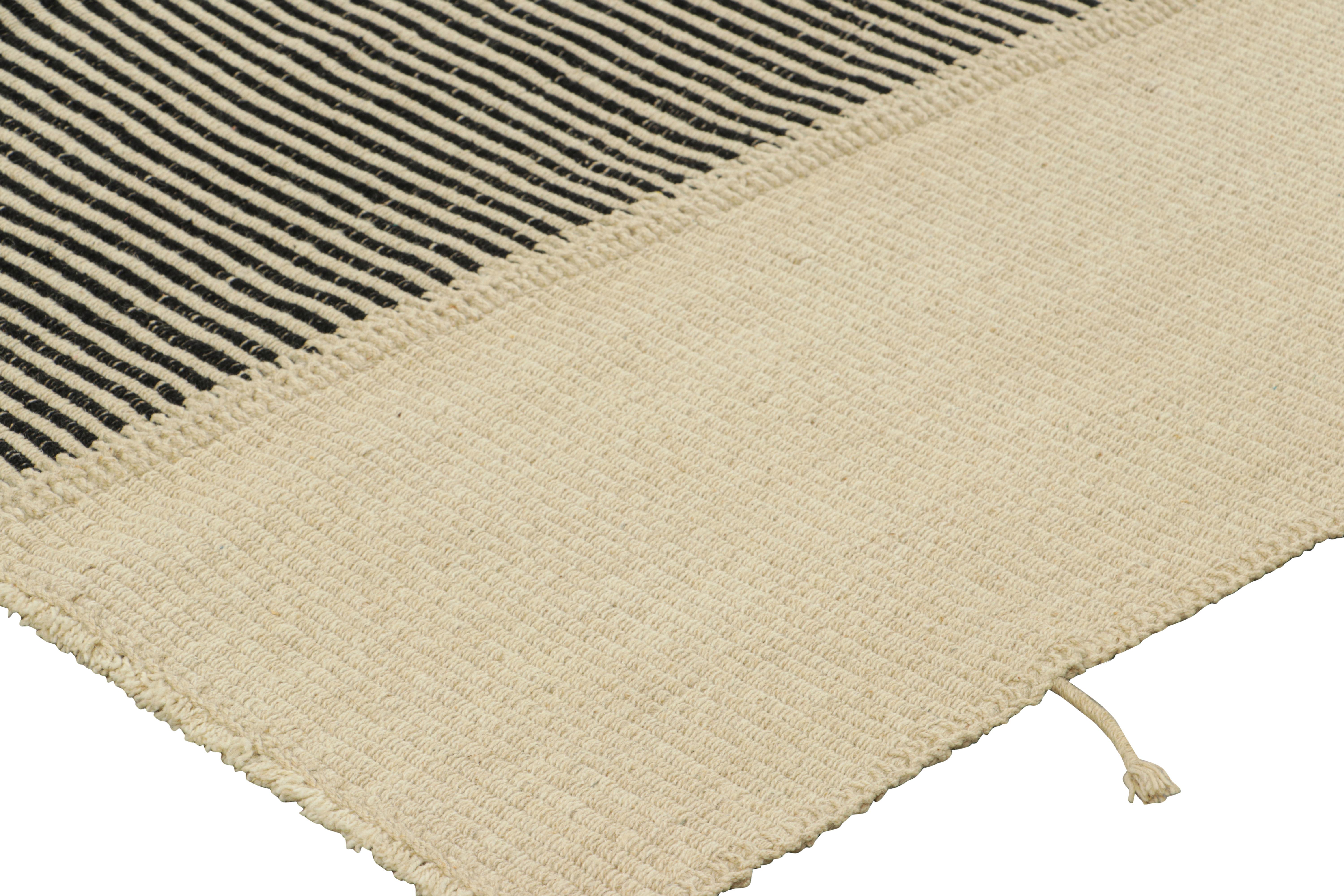 Rug & Kilim’s Contemporary Kilim in Beige and Black Textural Stripes In New Condition For Sale In Long Island City, NY
