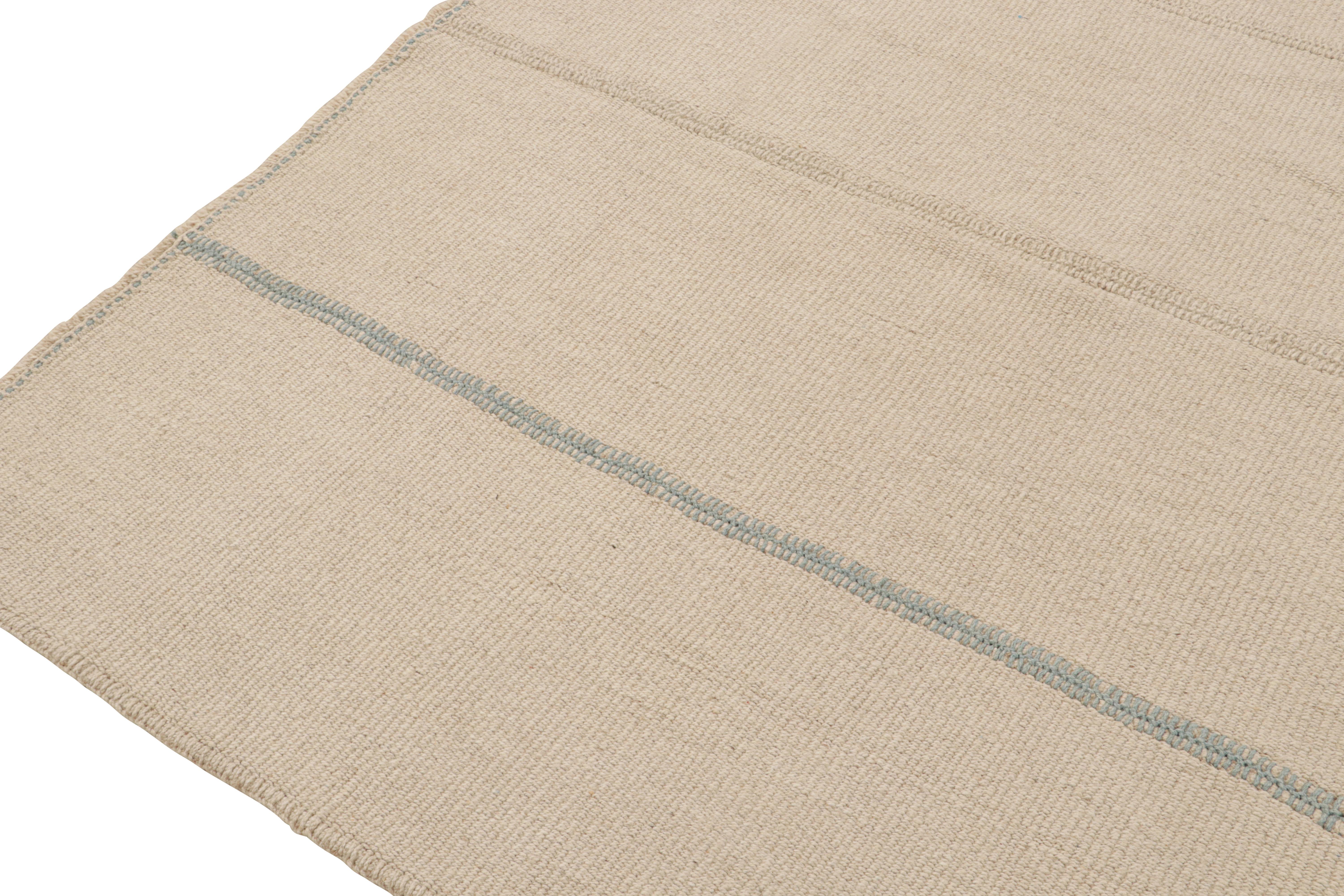 Rug & Kilim’s Contemporary Kilim in Beige and Blue Muted Stripes In New Condition For Sale In Long Island City, NY