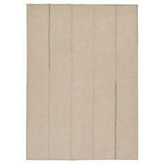 Rug & Kilim’s Contemporary Kilim in Beige and Blue Muted Stripes