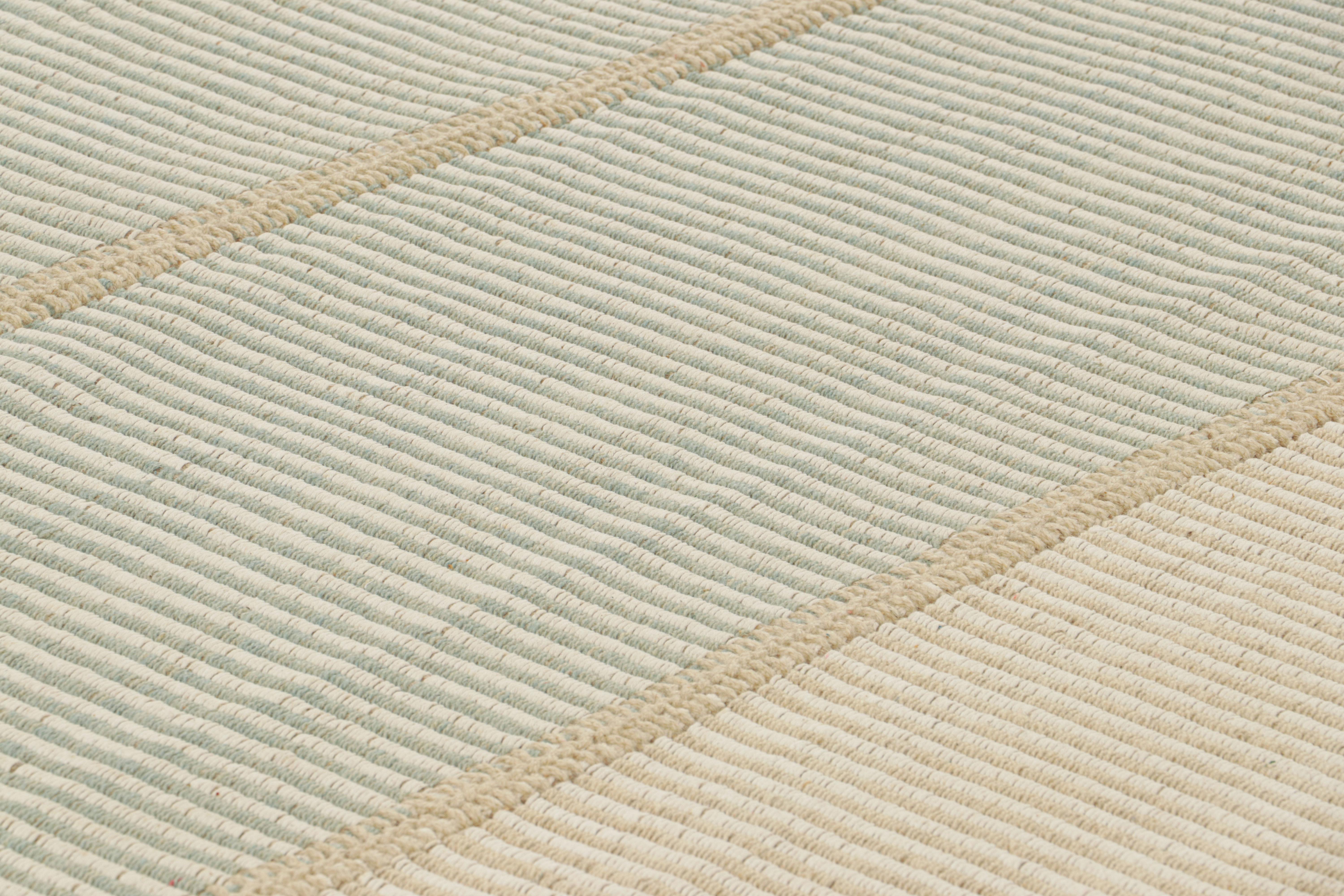 Handwoven in wool, a 9x13 Kilim design from an inventive new contemporary flat weave collection by Rug & Kilim.

On the Design: 

Fondly dubbed, “Rez Kilims”, this modern take on classic panel-weaving enjoys a fabulous, unique play of beige and blue