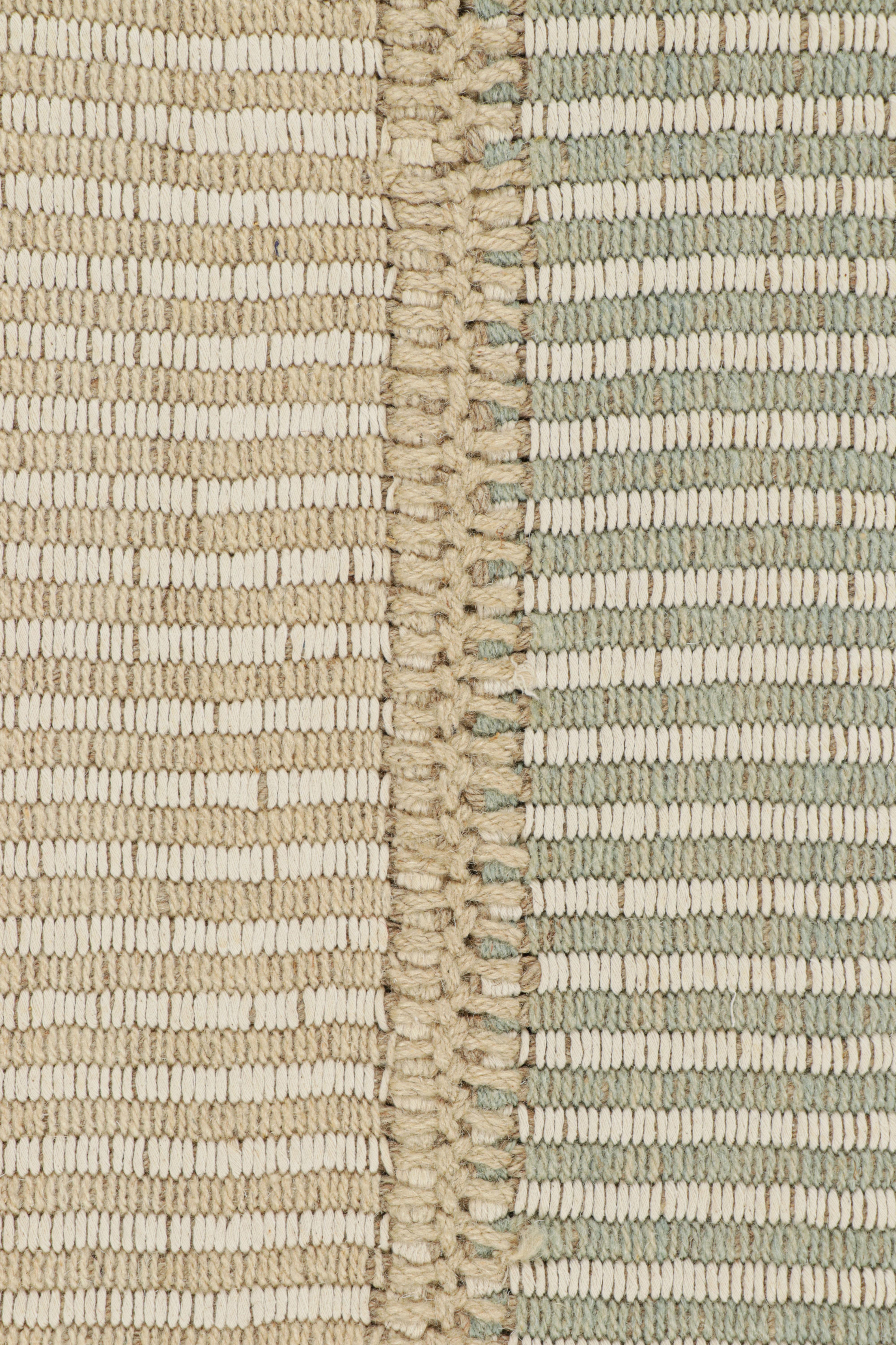 Modern Rug & Kilim’s Contemporary Kilim in Beige and Blue Textural Stripes For Sale