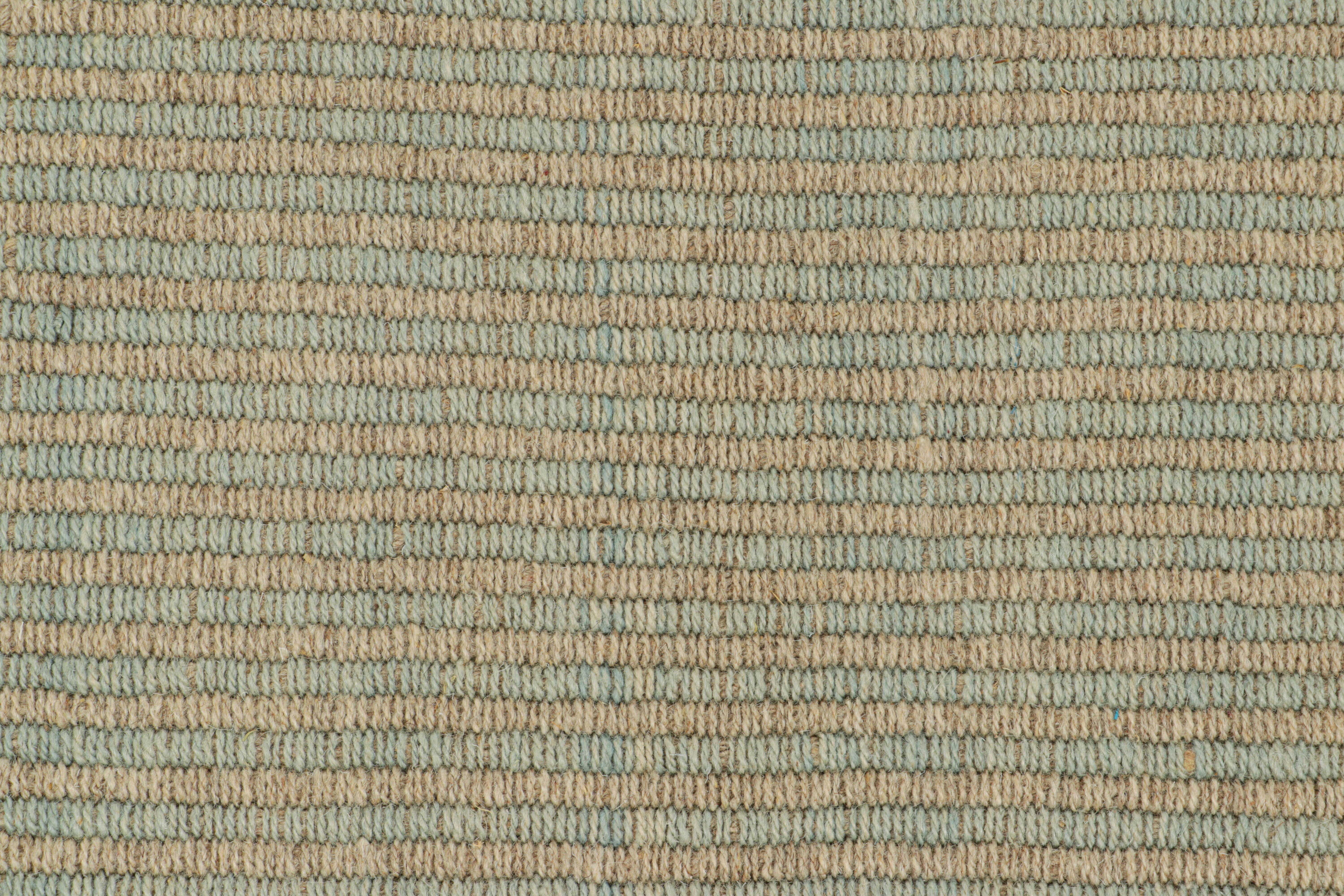 Modern Rug & Kilim’s Contemporary Kilim in Beige and Blue Textural Stripes For Sale