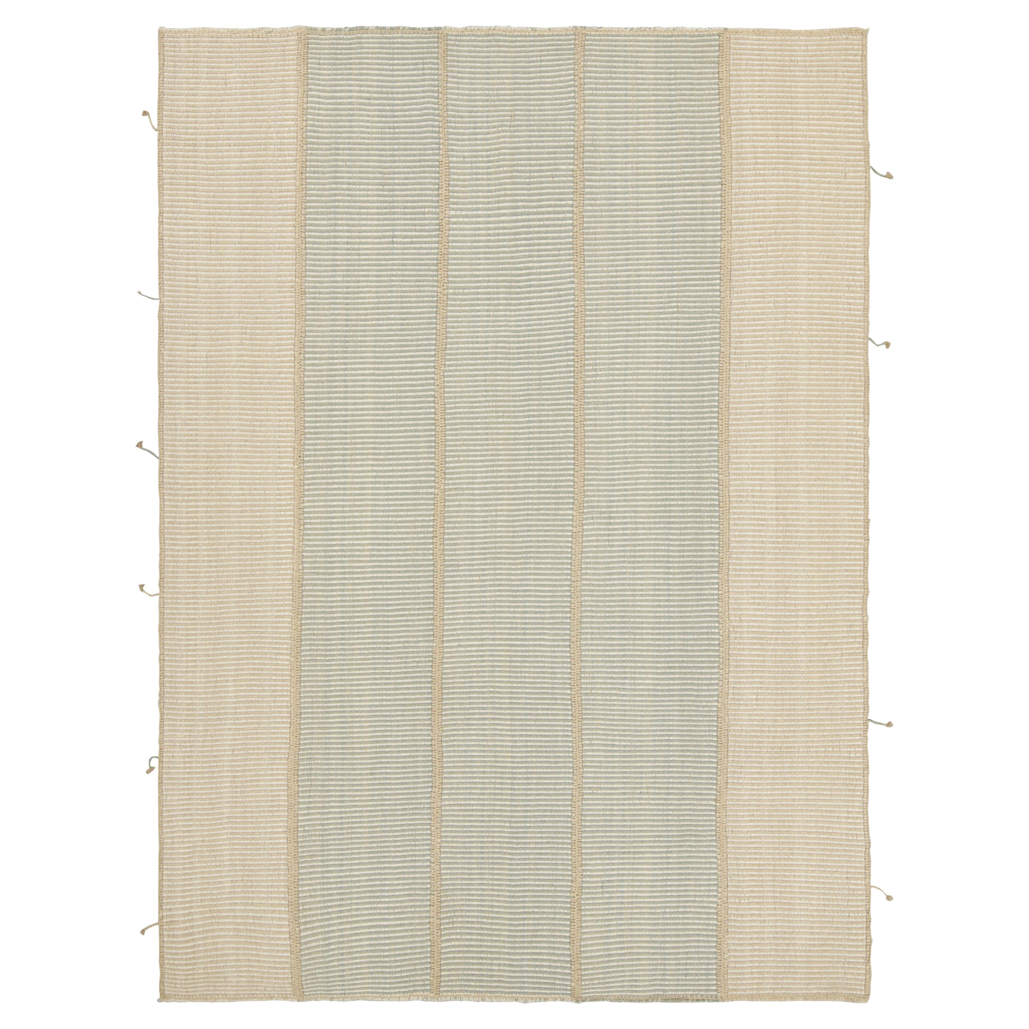 Rug & Kilim’s Contemporary Kilim in Beige and Blue Textural Stripes