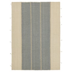 Rug & Kilim's Contemporary Kilim in Beige and Blue Textural Stripes (Kilim contemporain à rayures texturées beige et bleu)