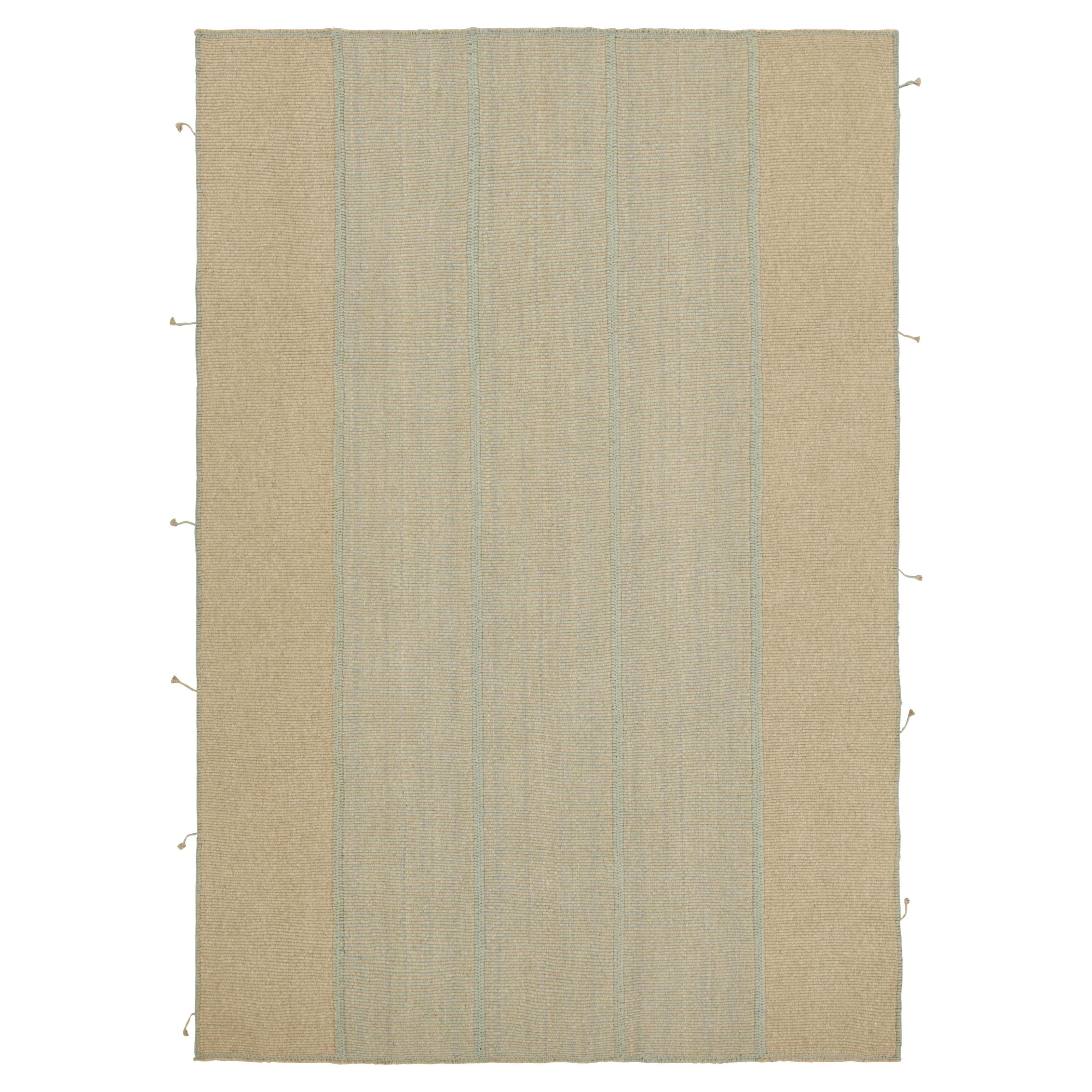 Rug & Kilim’s Contemporary Kilim in Beige and Blue Textural Stripes For Sale