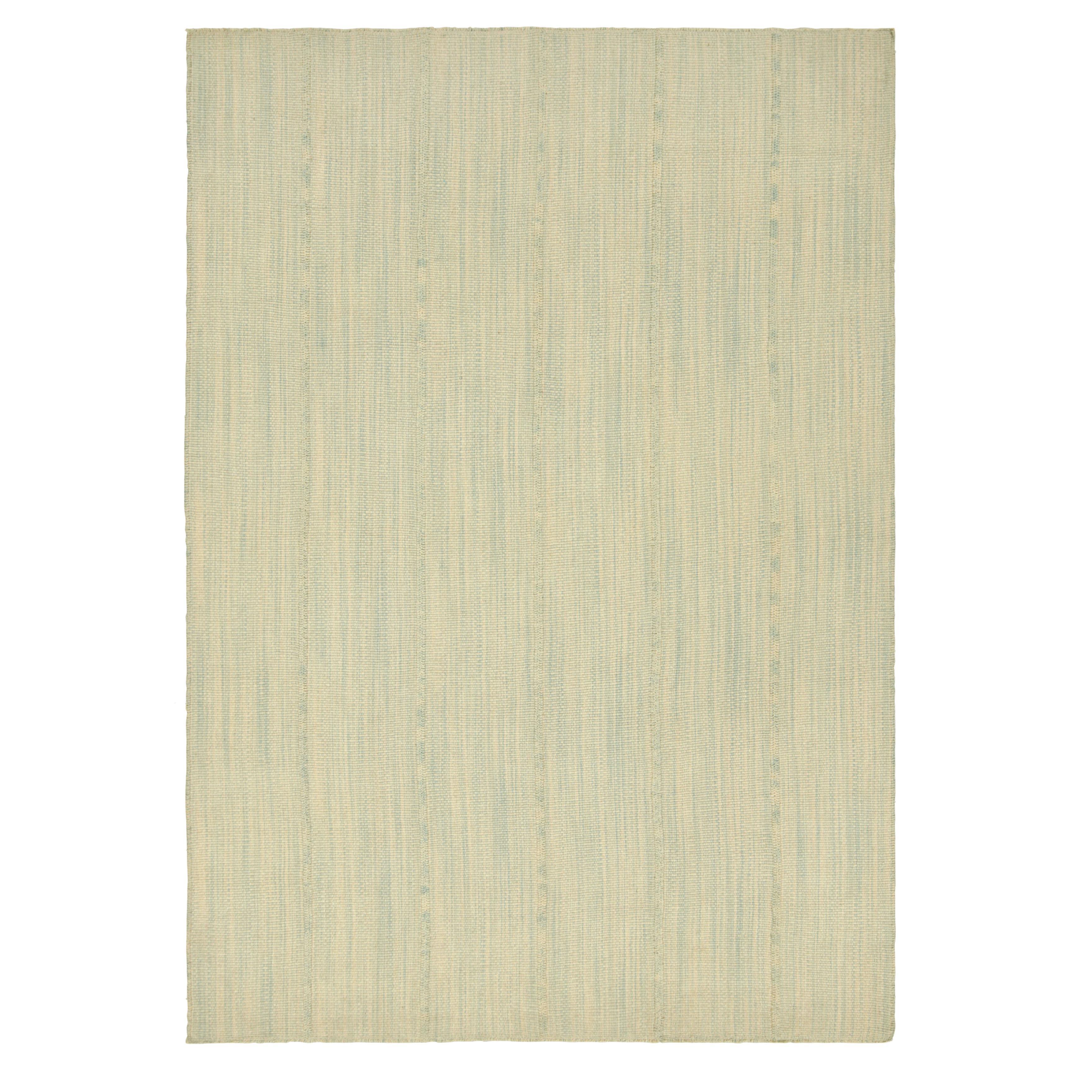 Rug & Kilim’s Contemporary Kilim in Beige and Blue Textural Stripes